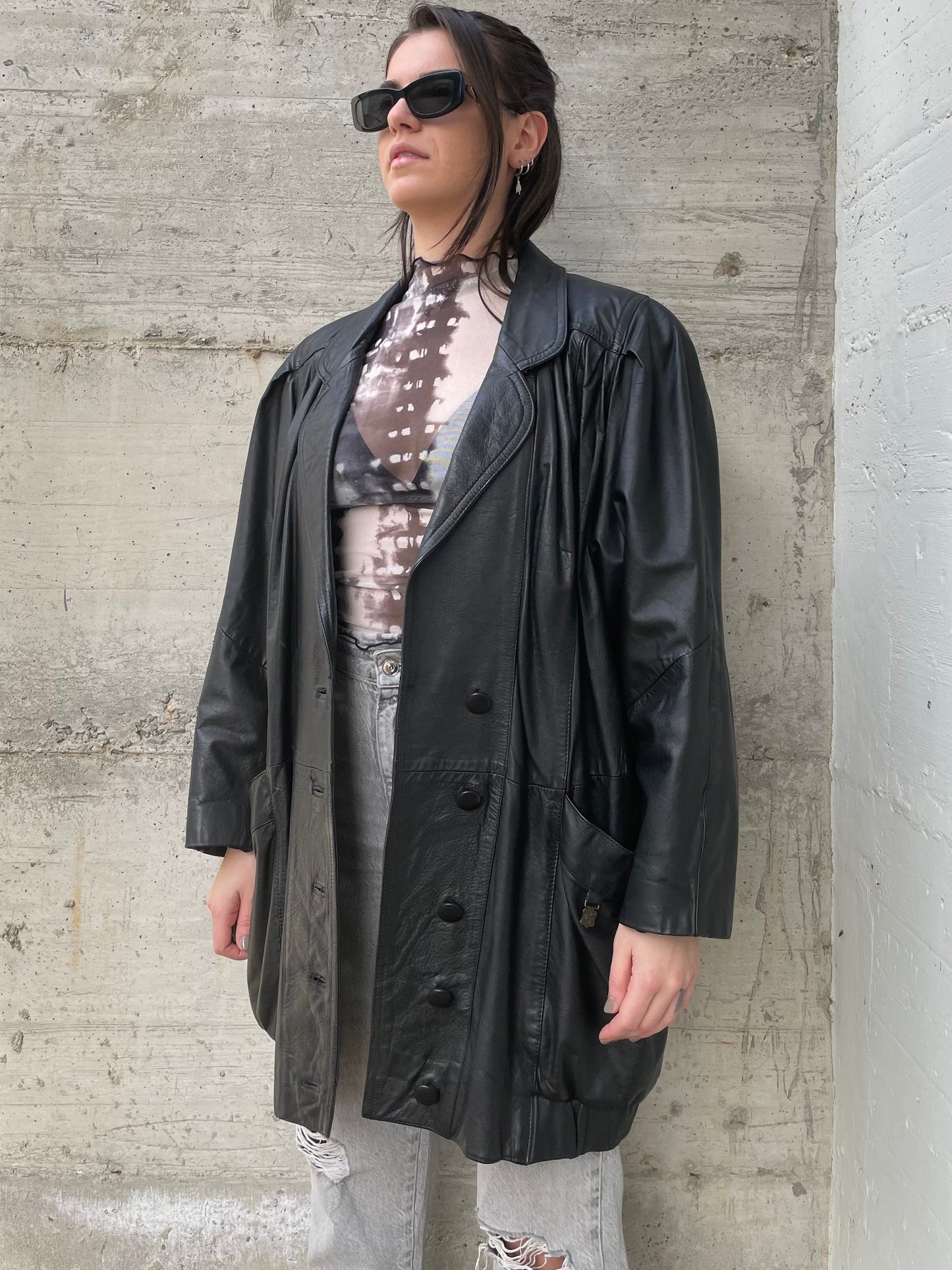 Giacca 80s vera pelle nera