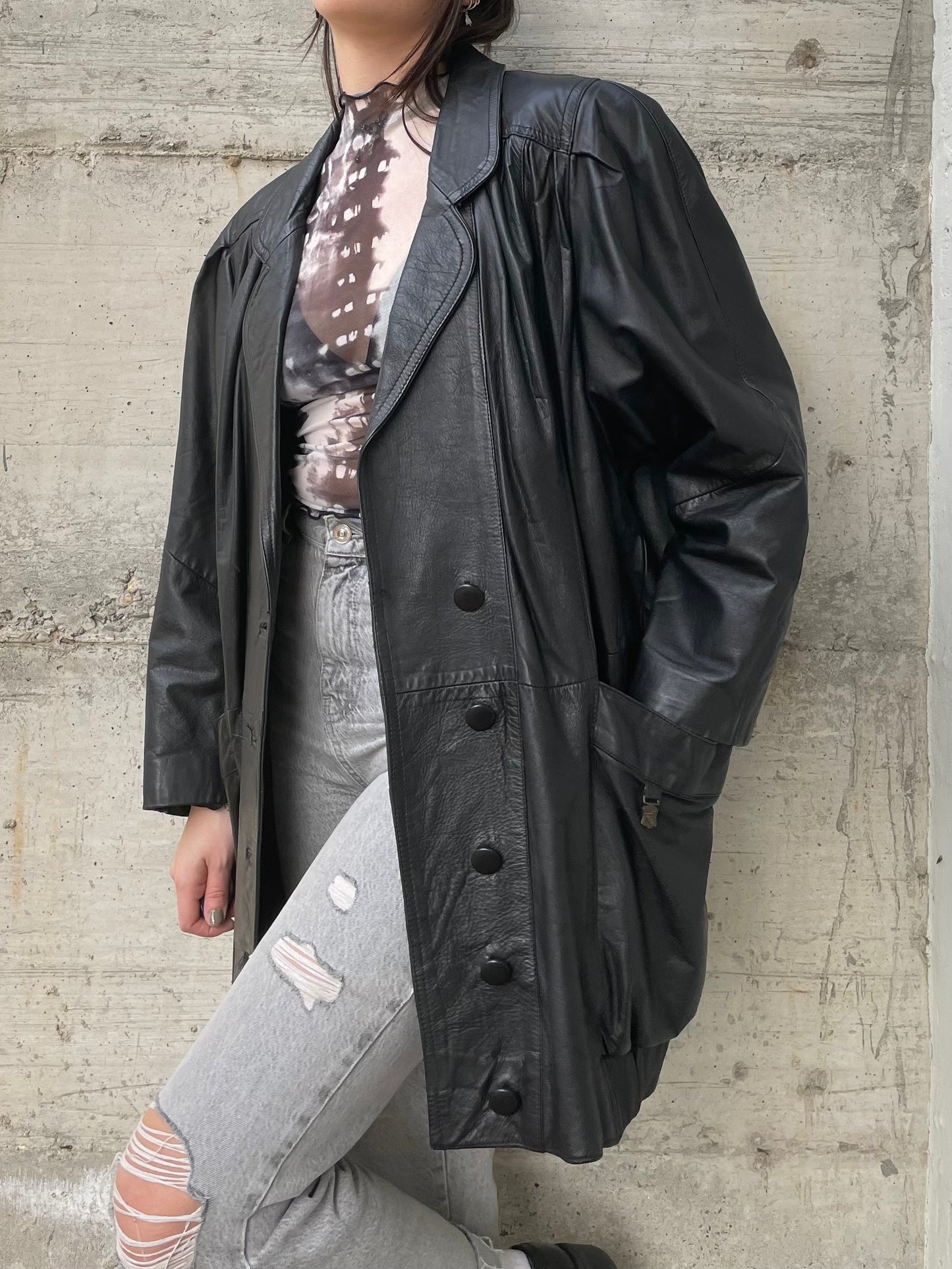 Giacca 80s vera pelle nera