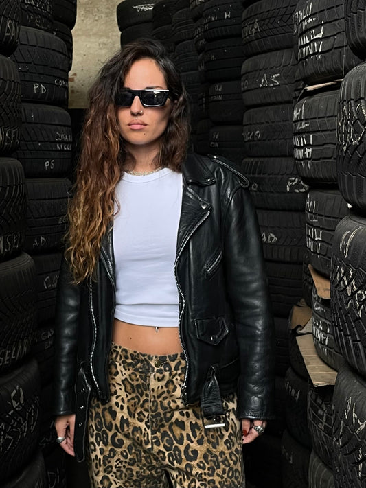 RARO chiodo vintage nero vera pelle in taglia piccola - XS uomo