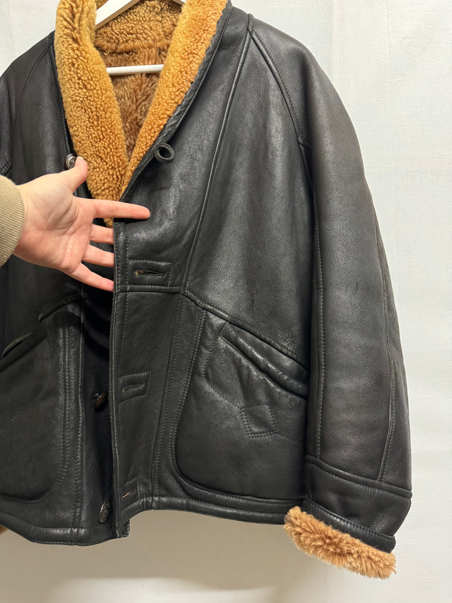 Bomber in montone Shearling testa di moro, taglia 48it uomo