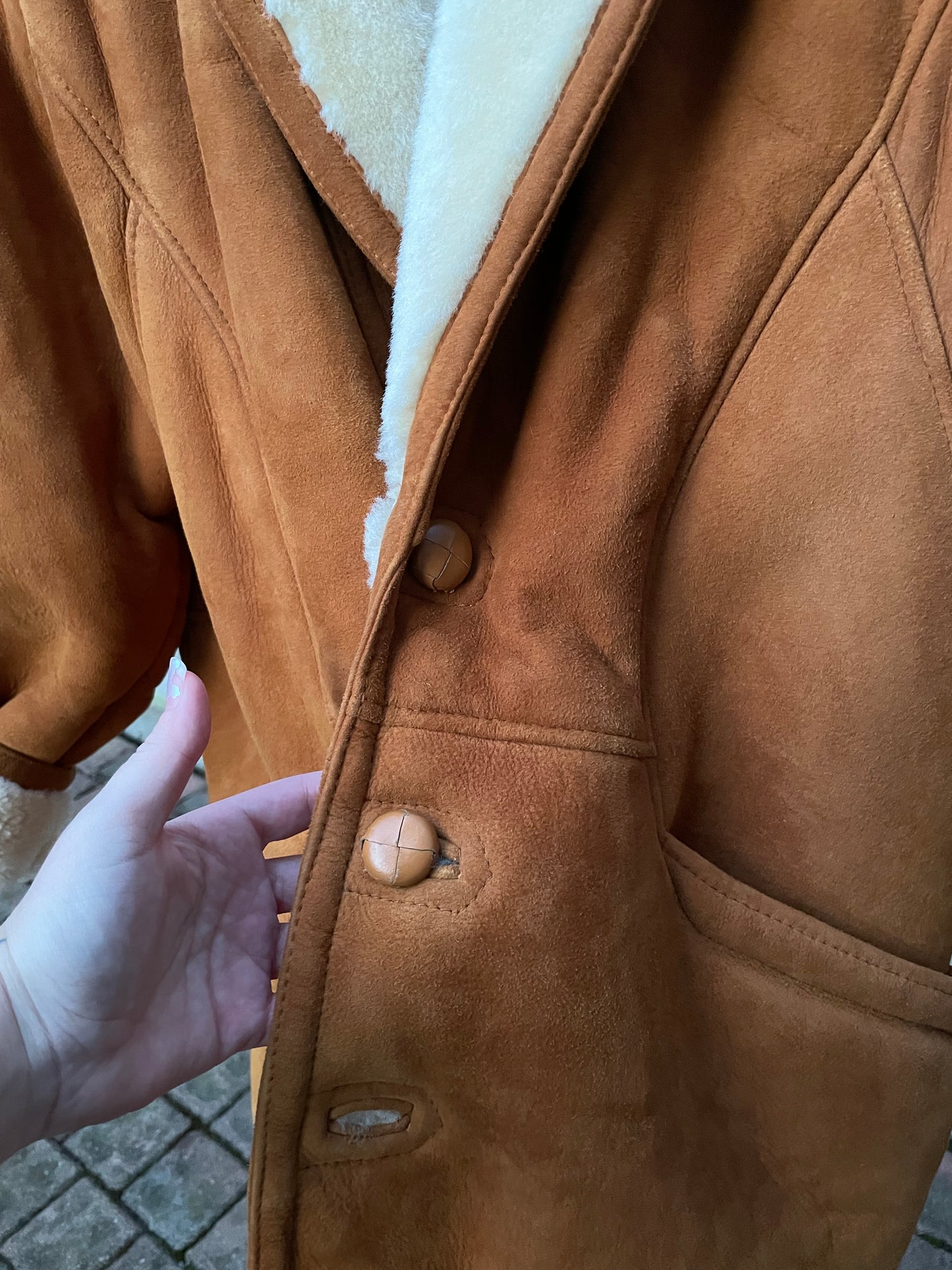 Montone originale Shearling caramello scamosciato, taglia 50it uomo