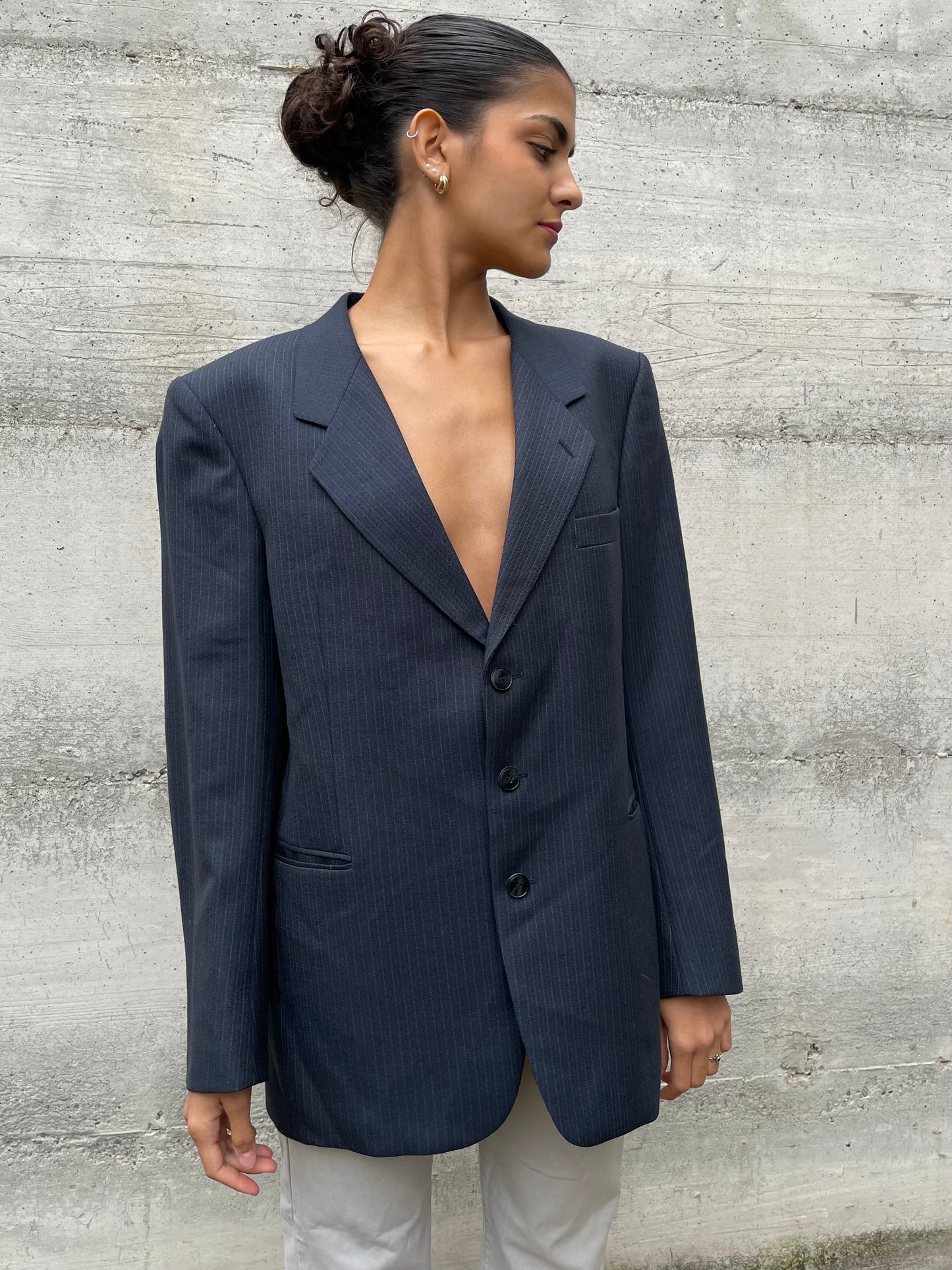 Blazer sartoriale blu navy gessato - taglia S uomo