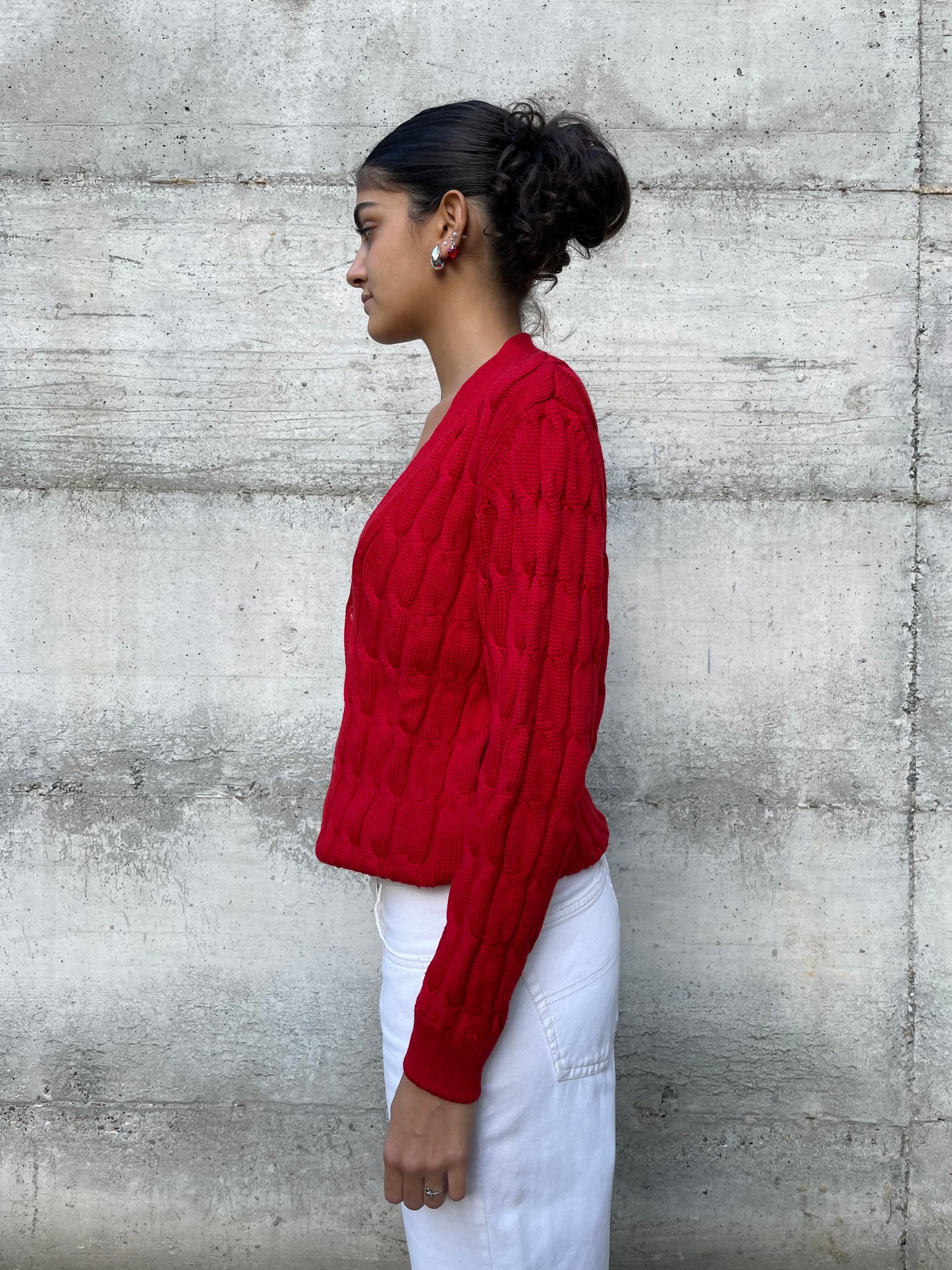 Cardigan sartoriale misto lana e cotone, rosso acceso - taglia M