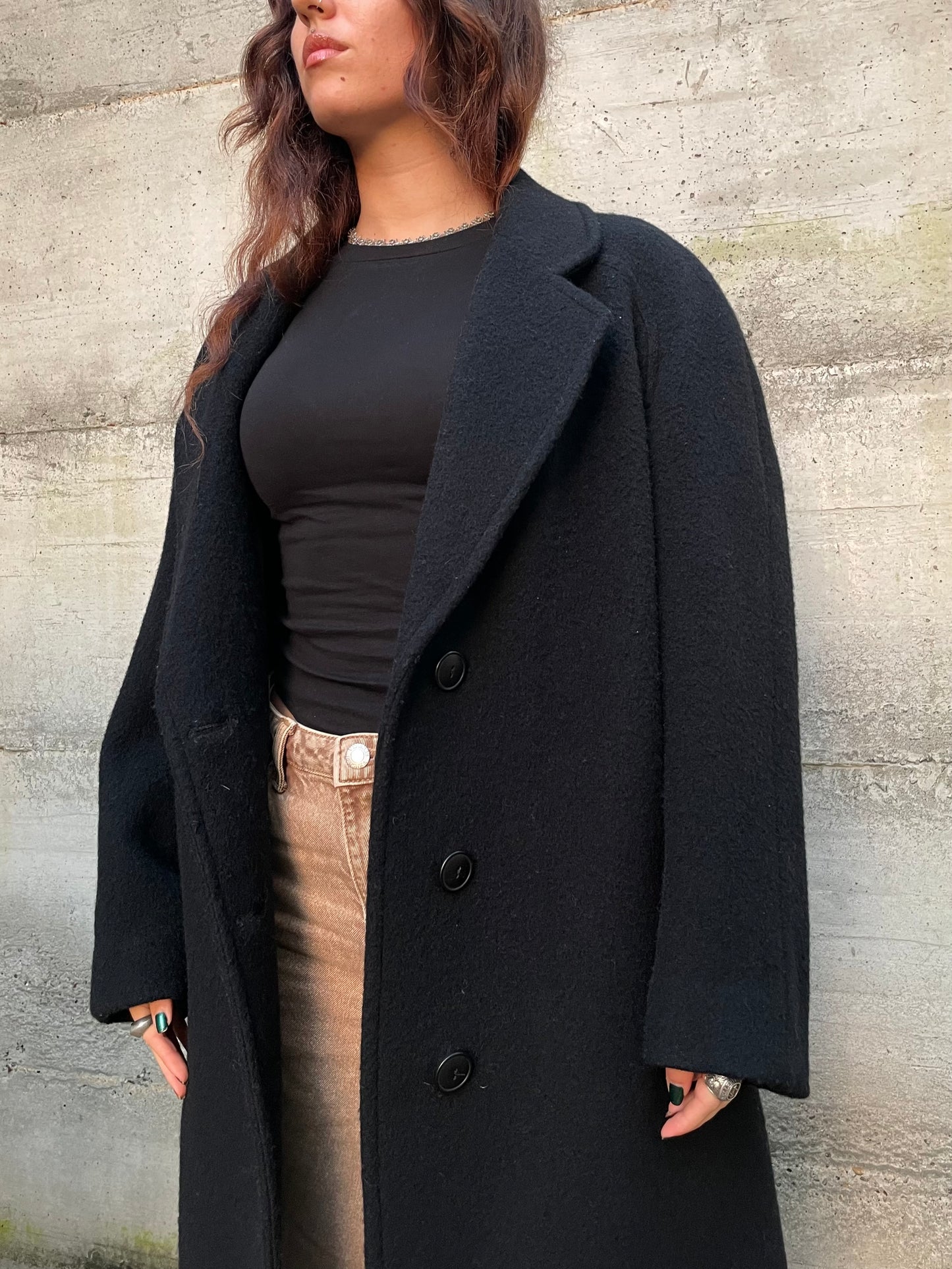 Cappotto nero sartoriale 100% lana, taglia L