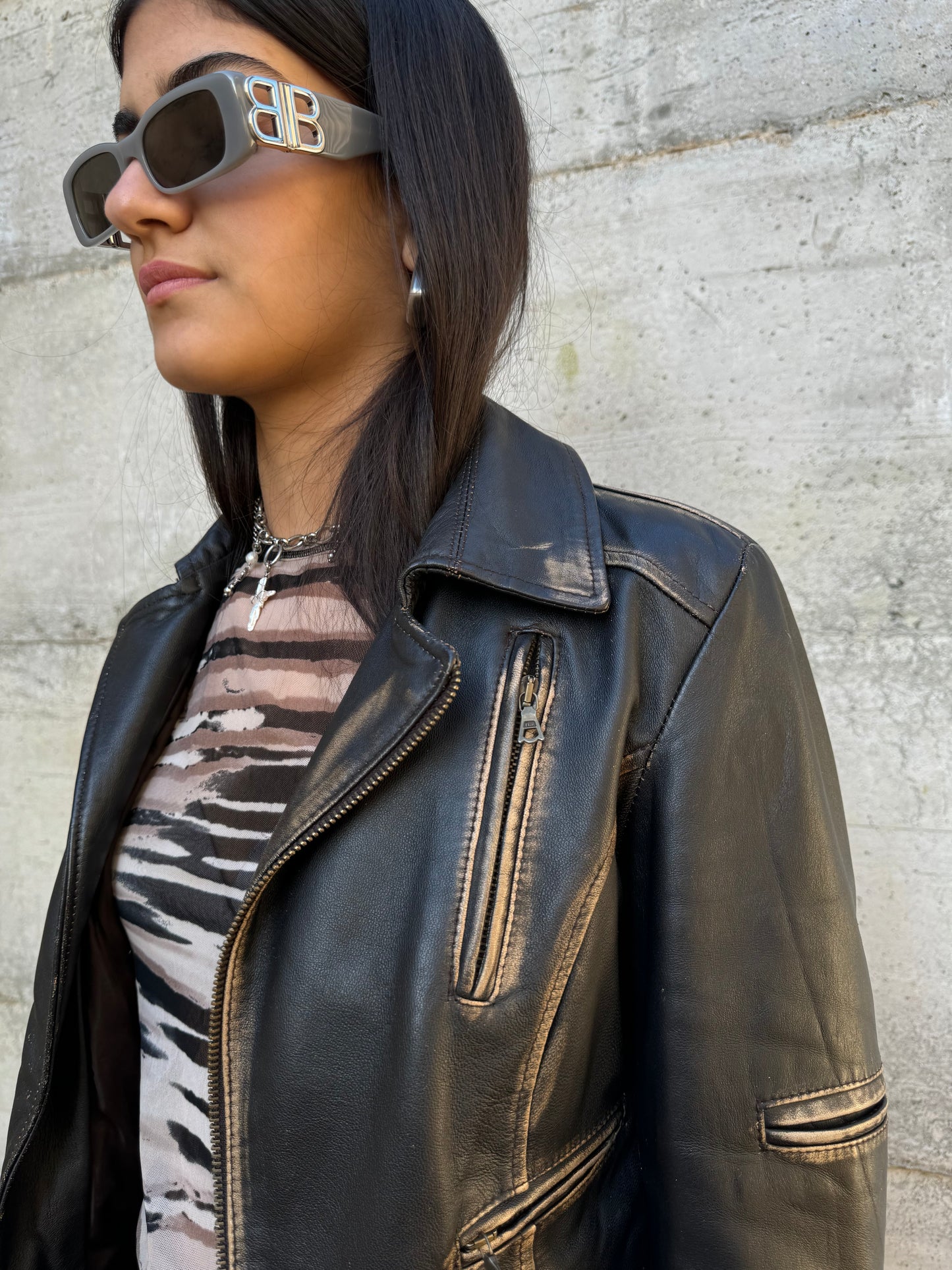 Biker slim in vera pelle nappata effetto used