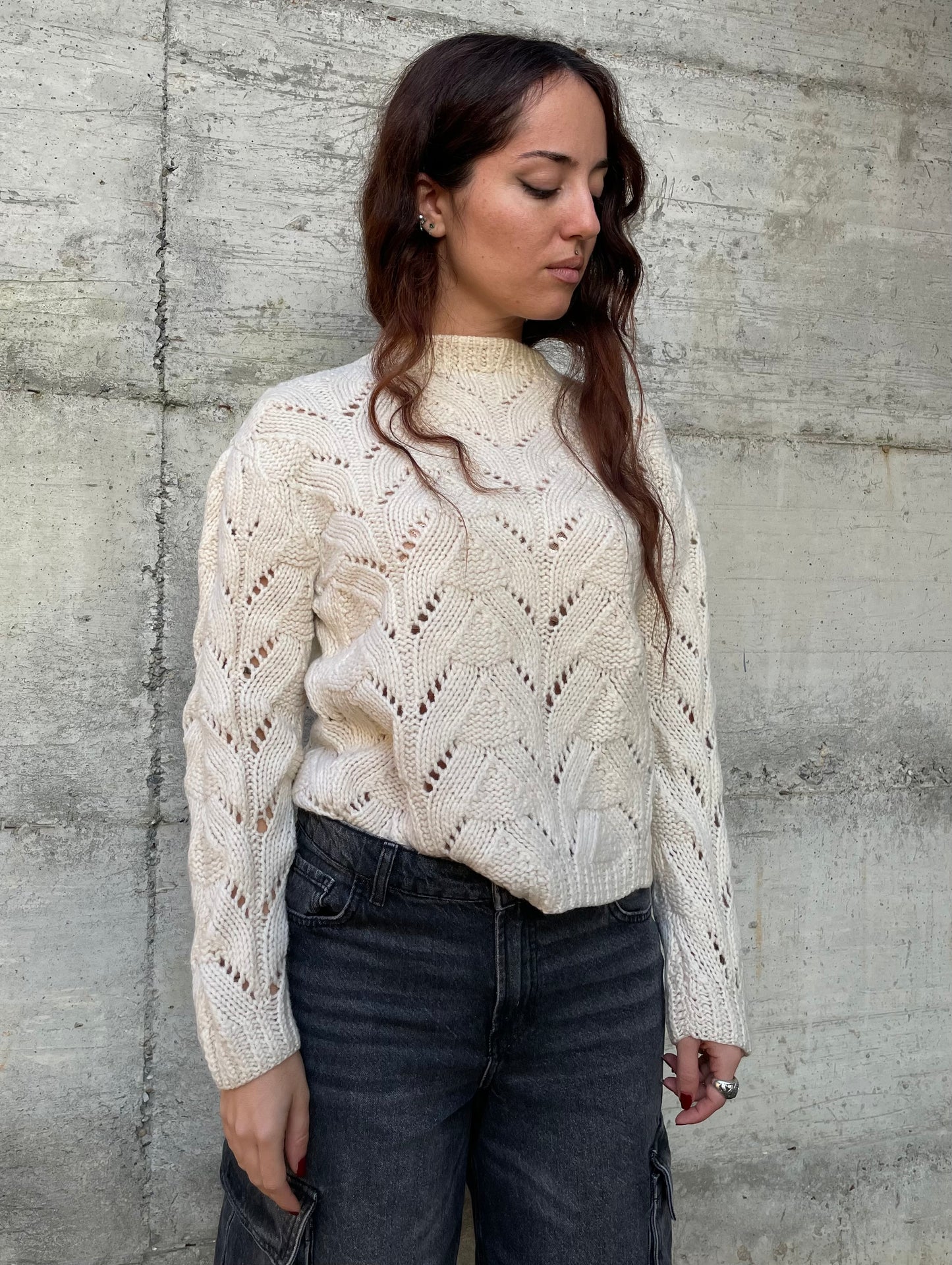 Maglione girocollo sartoriale burro 100% lana - taglia M