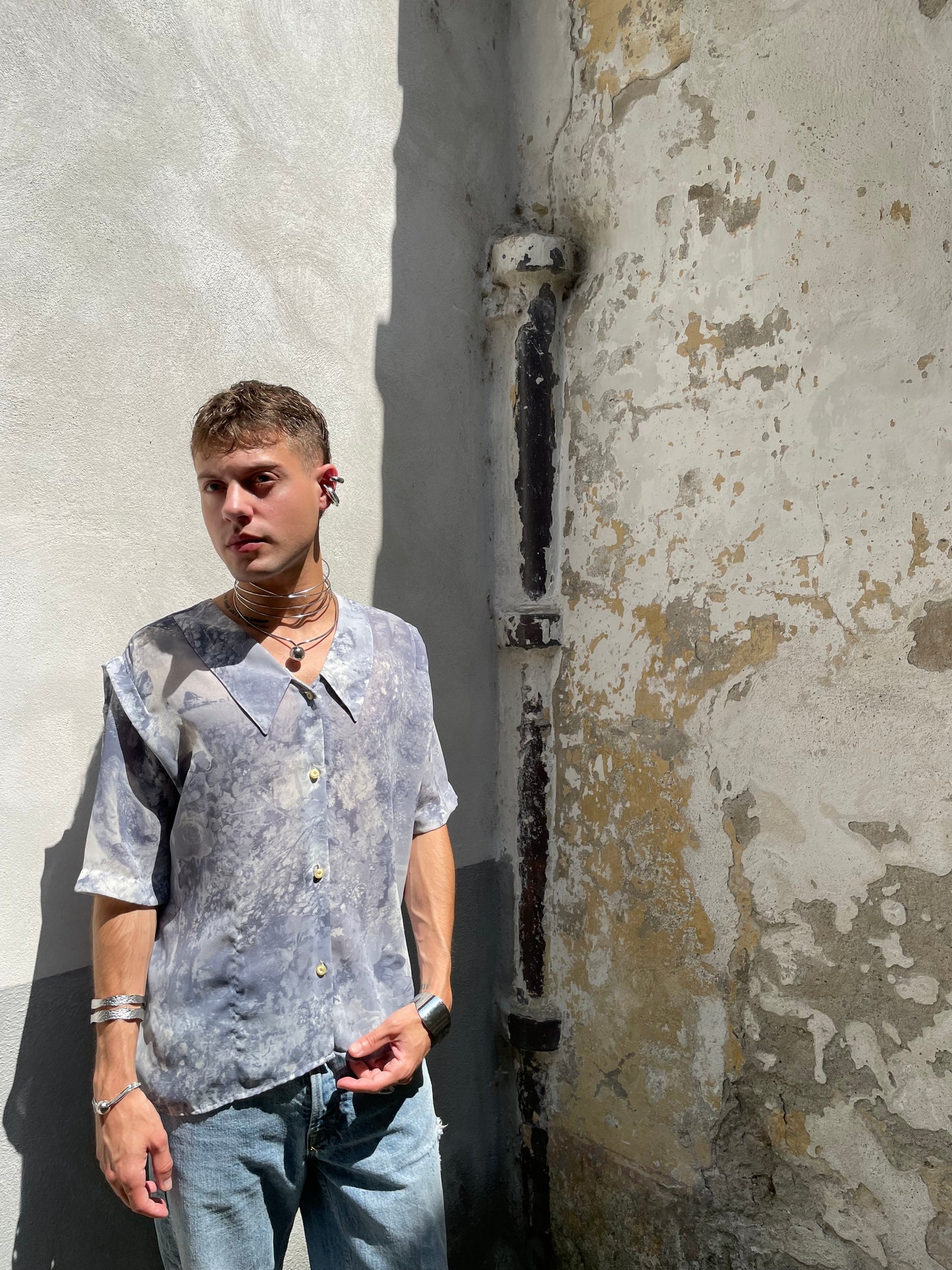 Camicetta in crepe di seta Made in USA, con stampa dipinto, taglia M donna