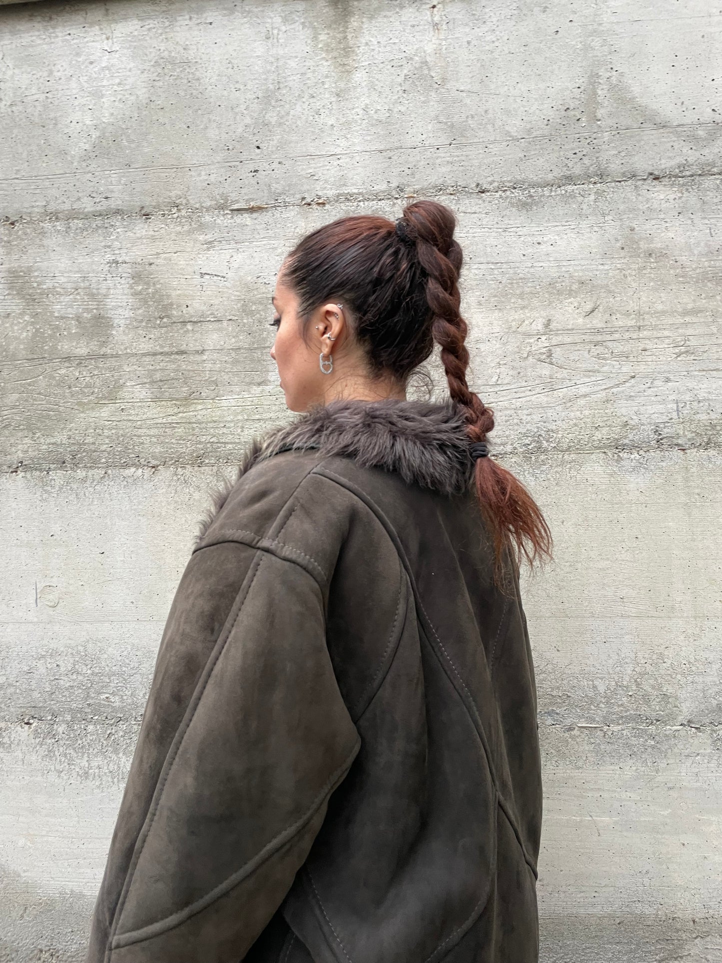 Montone originale Shearling a pelo lungo grigio topo