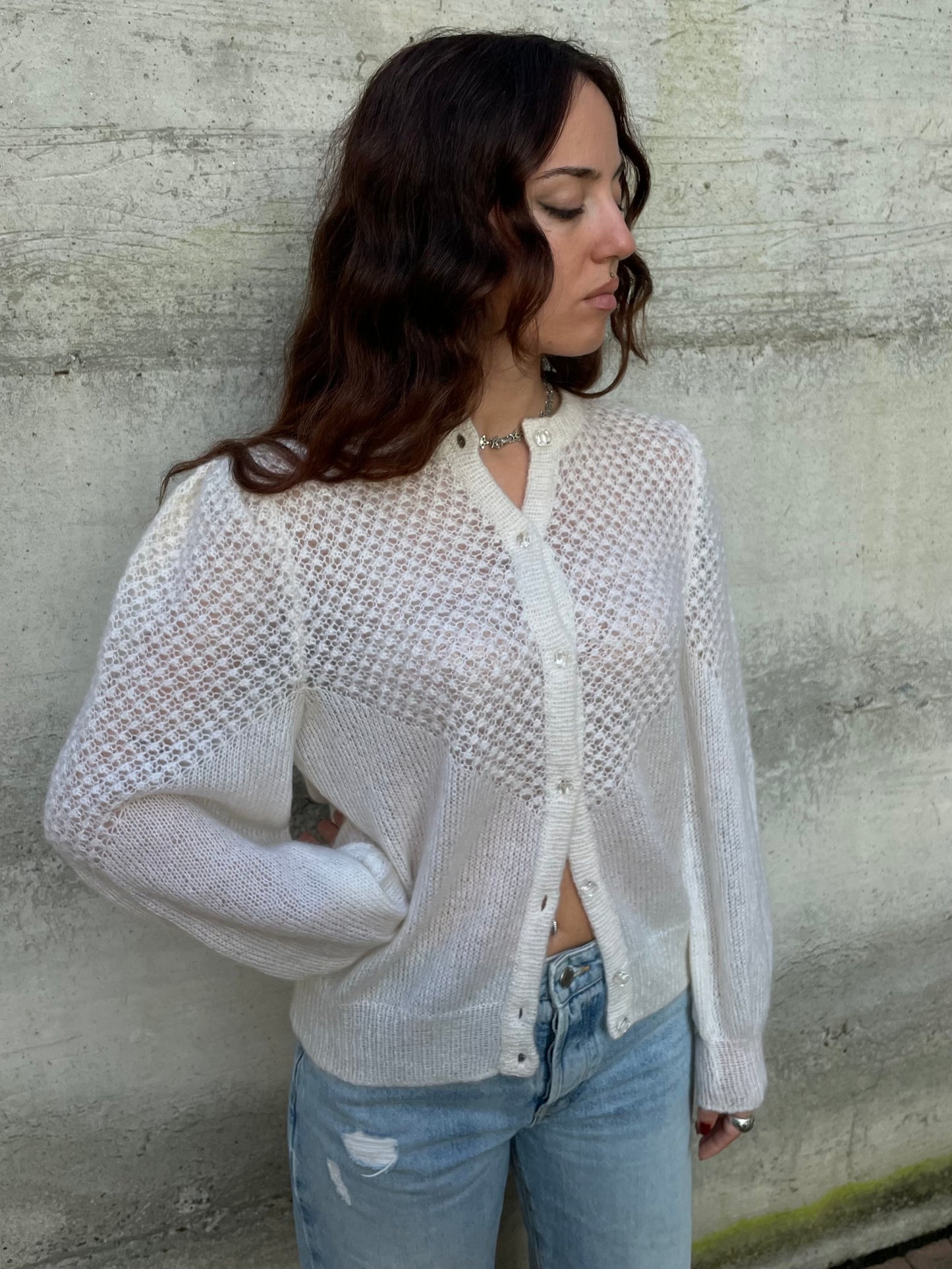 Cardigan romantico burro sartoriale, pura lana - taglia unica