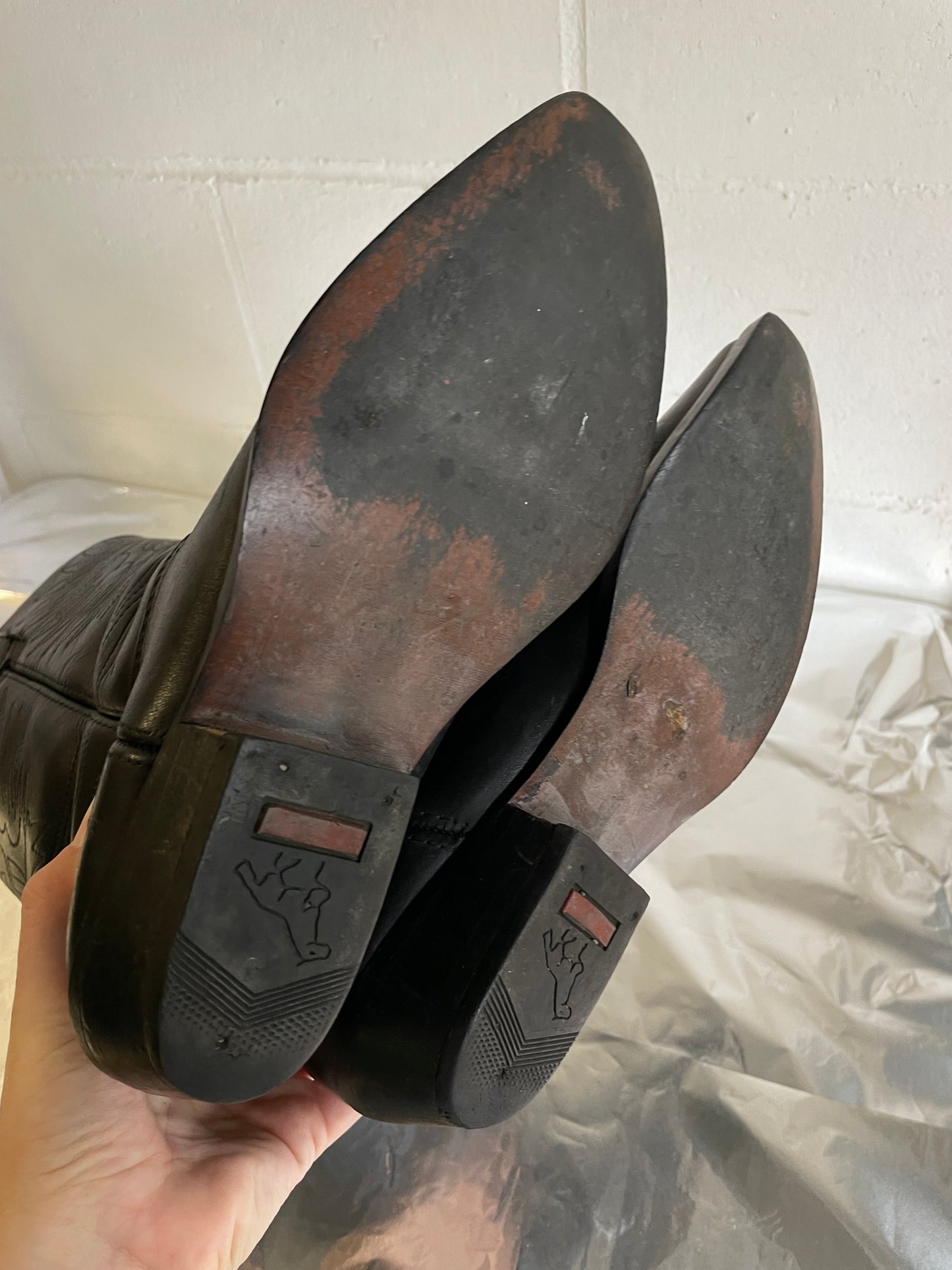 EU 39 - Texano vintage vera pelle nero, originale americano