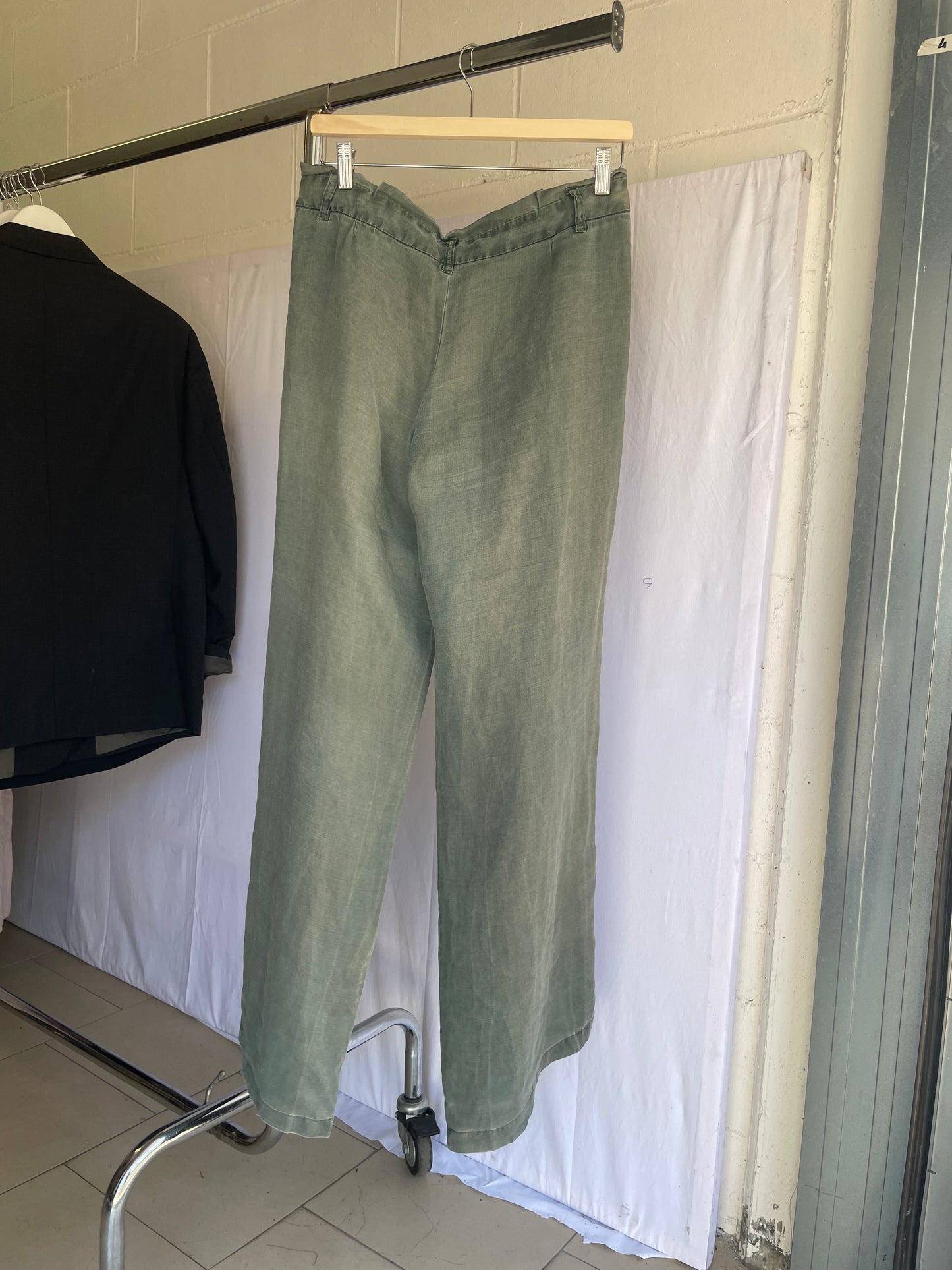 Pantapalazzo verde salvia 100% ramiè, taglia M