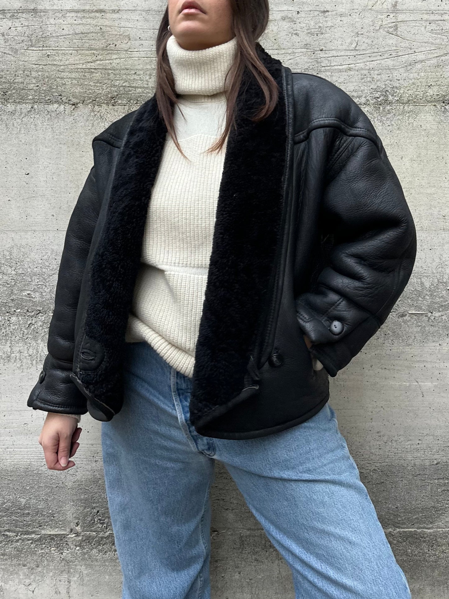 Montone Shearling cropped 80s, rara taglia 44it donna