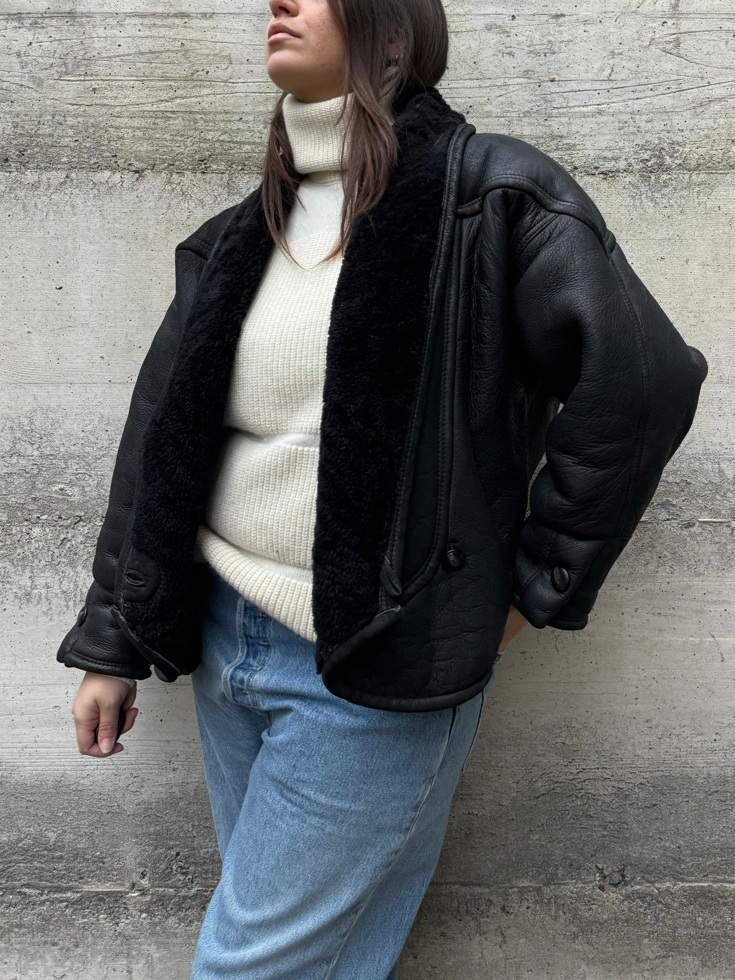 Montone Shearling cropped 80s, rara taglia 44it donna