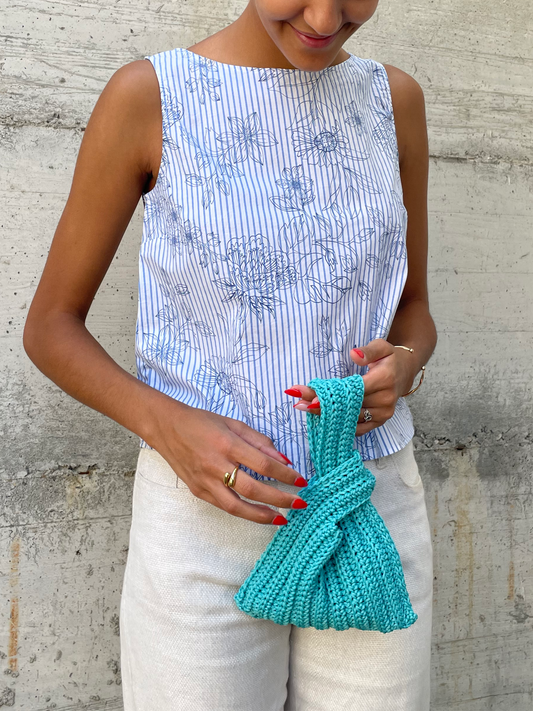 Top cropped in cotone vichy e pattern - taglia S/M