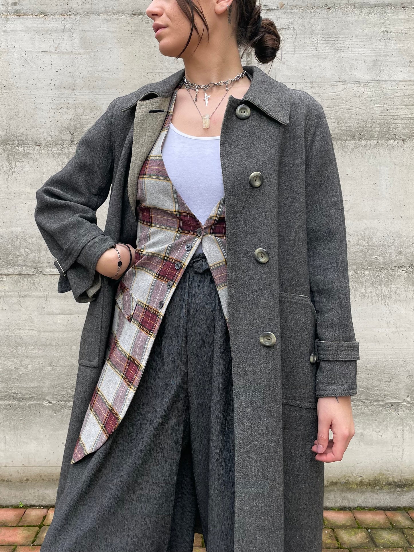 Spolverino mezza stagione lana cotta grigio - M