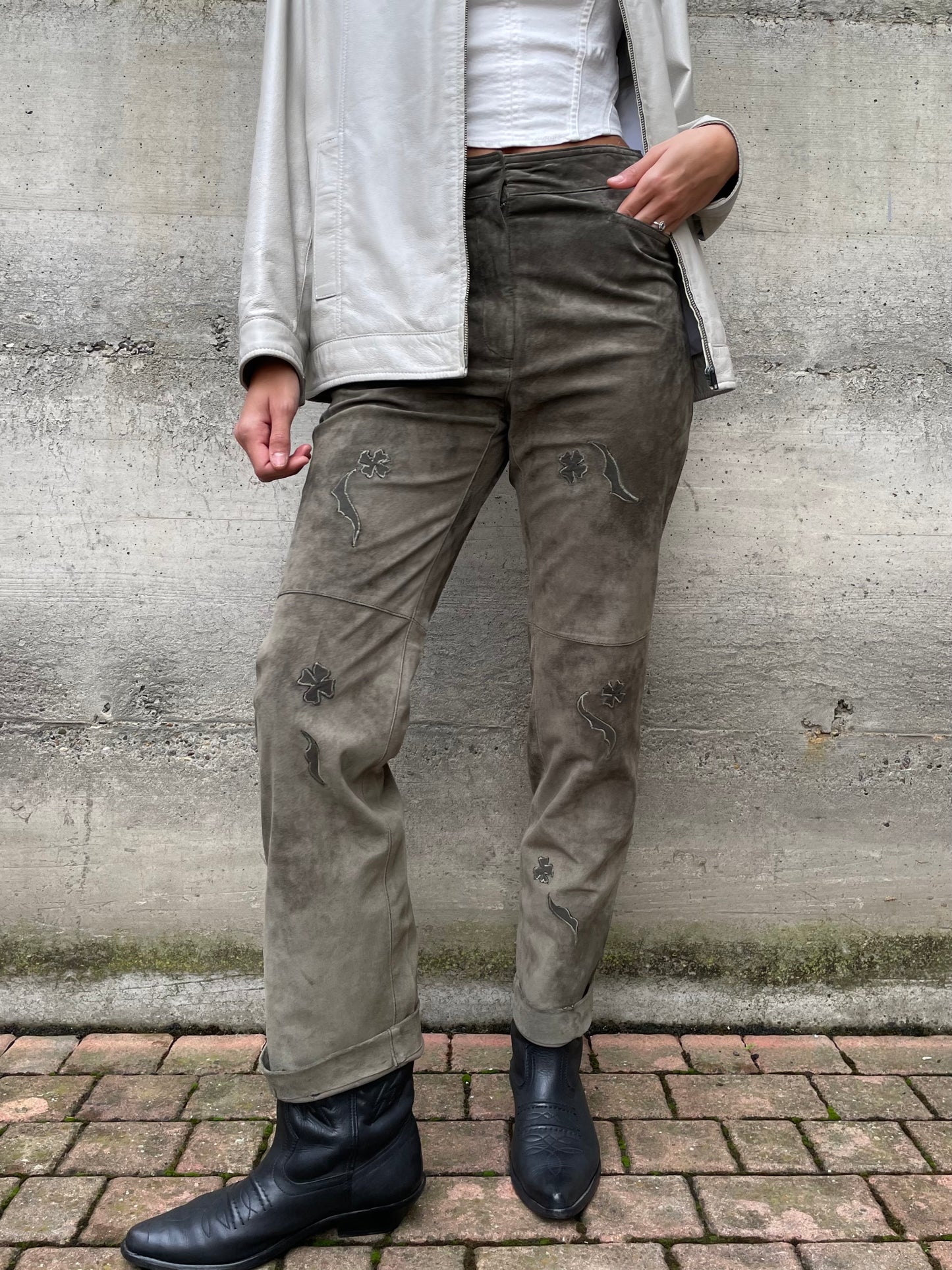 Pantalone skinny a vita alta suede, verde oliva - taglia XS/S