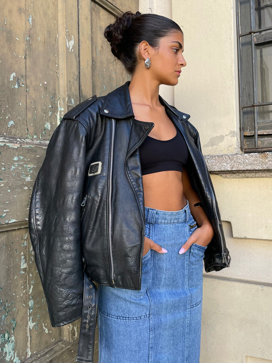 Chiodo Carlton in vera pelle nero, taglia M uomo