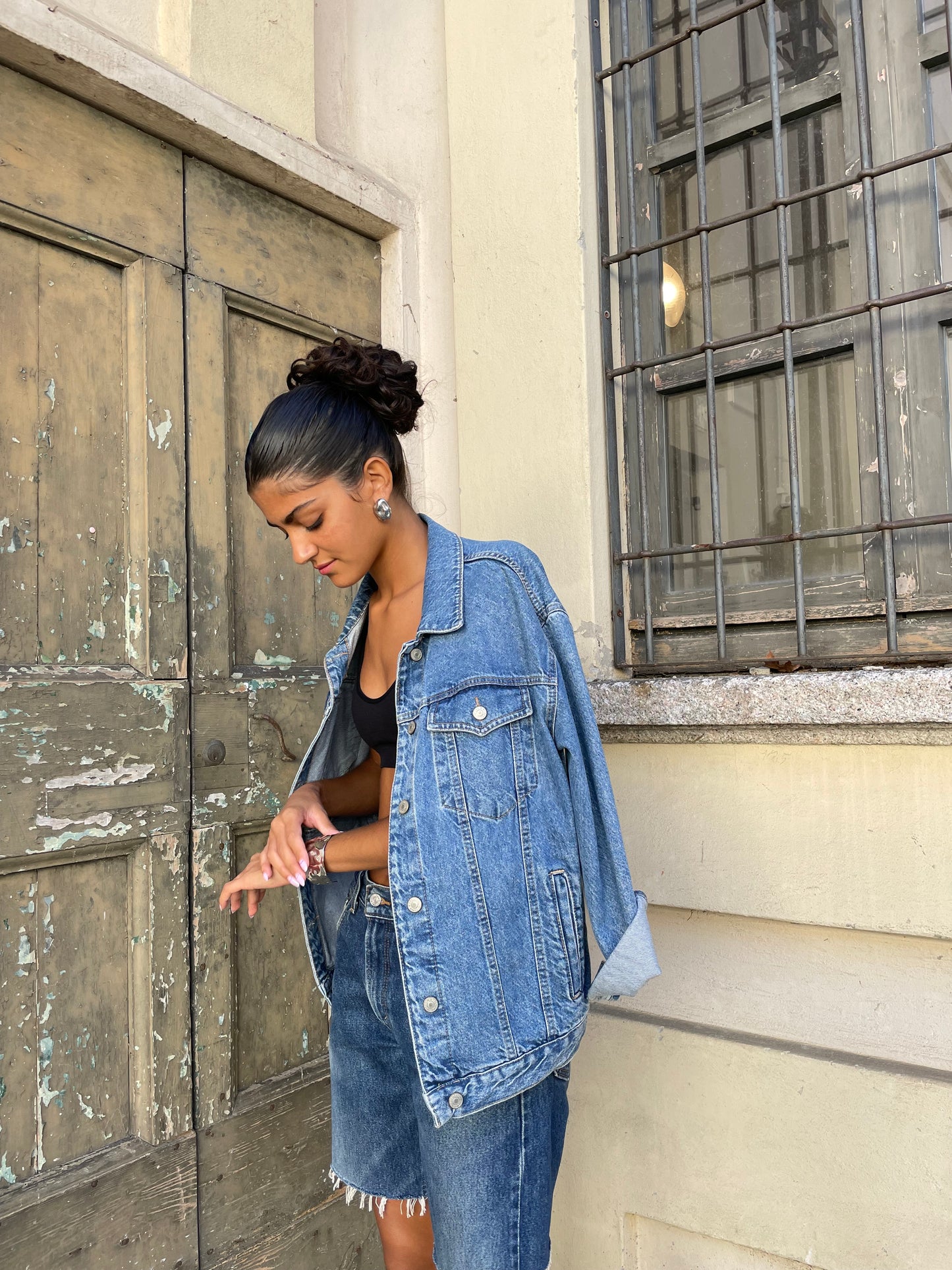 Giacca vintage denim lavaggio medio - taglia L donna