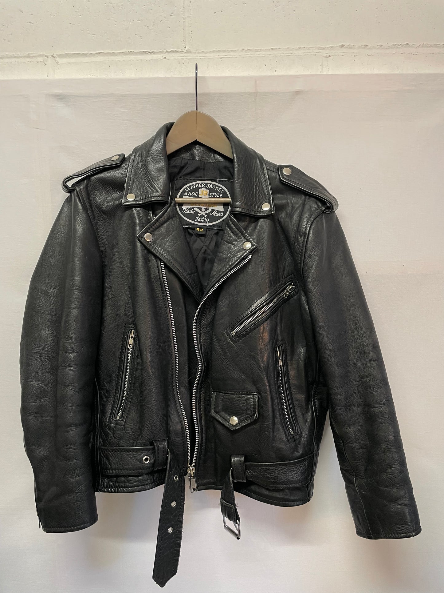 RARO chiodo vintage nero vera pelle in taglia piccola - XS uomo