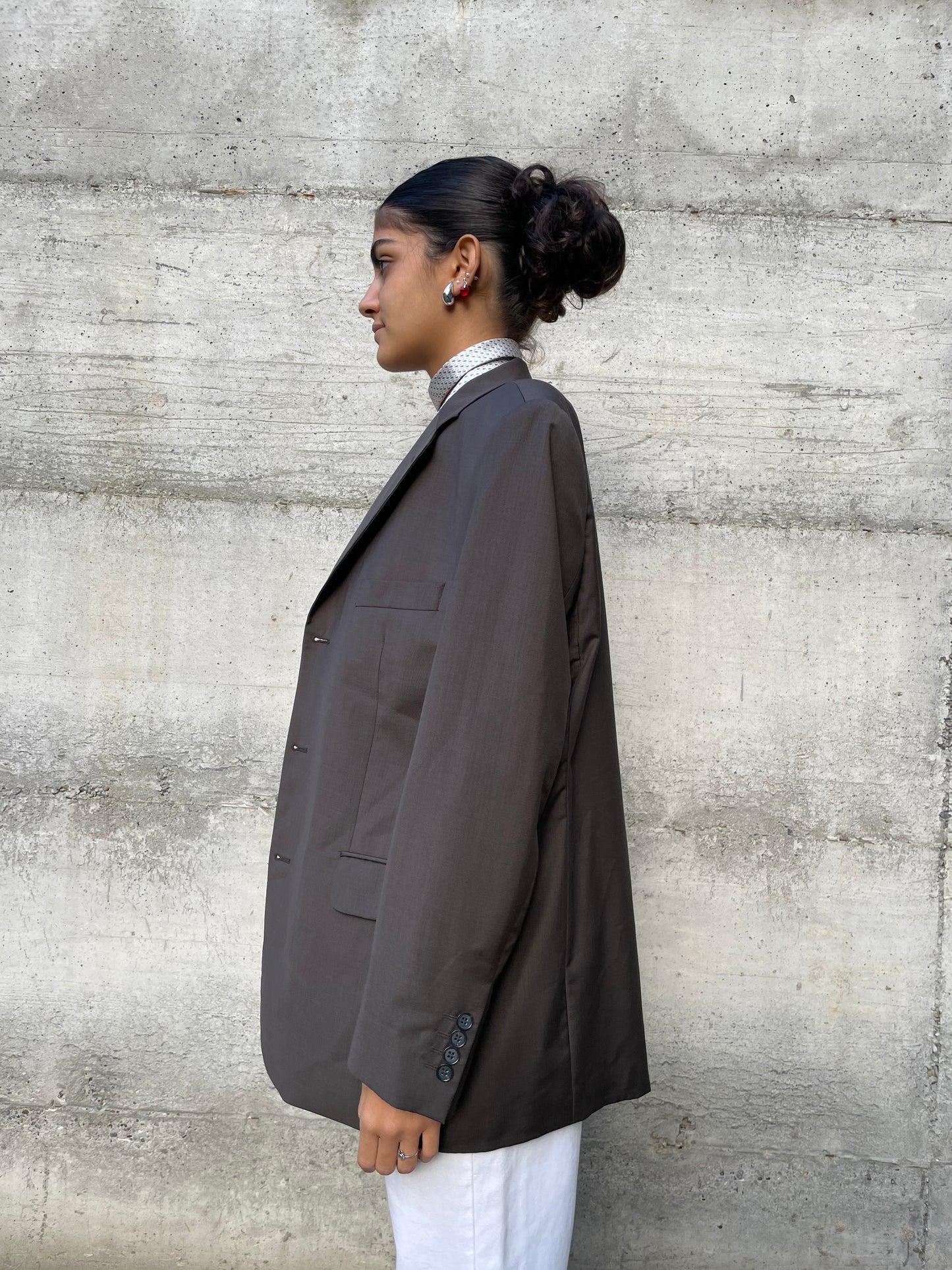 Blazer oversize in fresco lana grigio/marrone, taglia M uomo