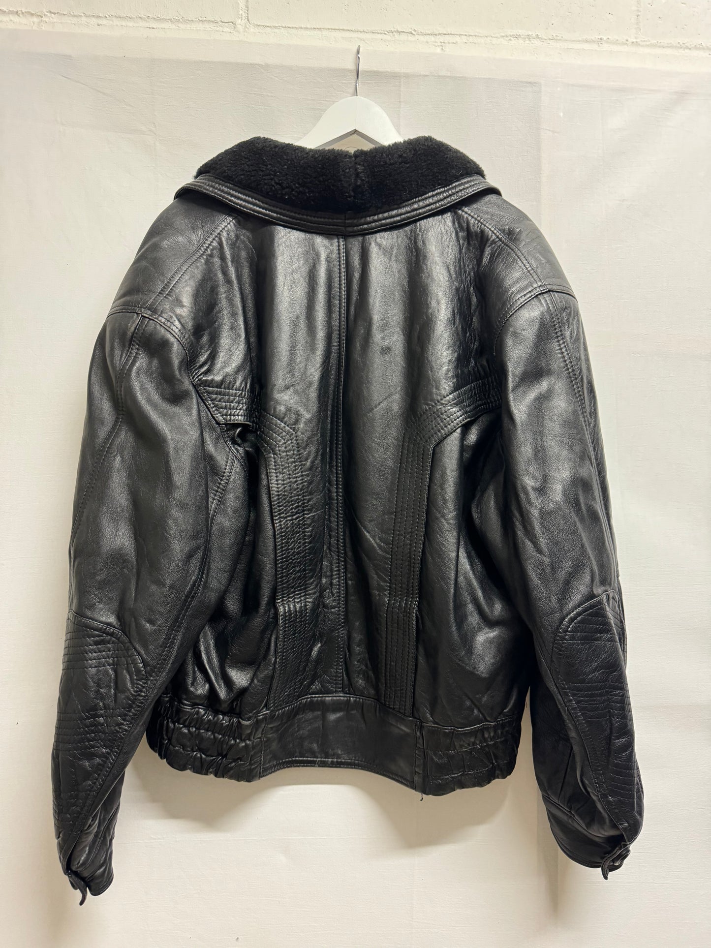 Bomber in vera pelle trapuntato con rever in montone, taglia 48it uomo