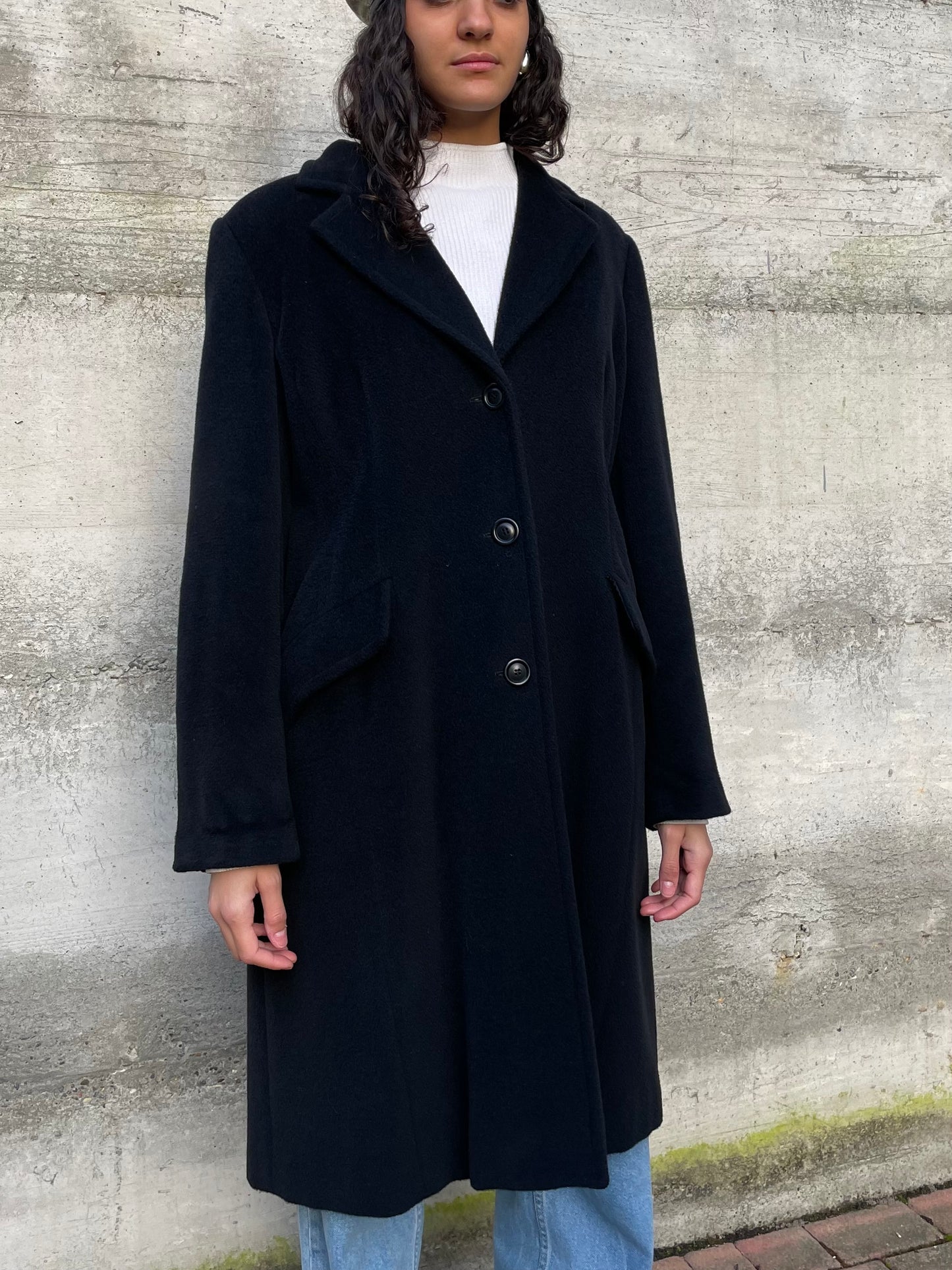 Cappotto nero Marina Rinaldi in misto lana e cashmere