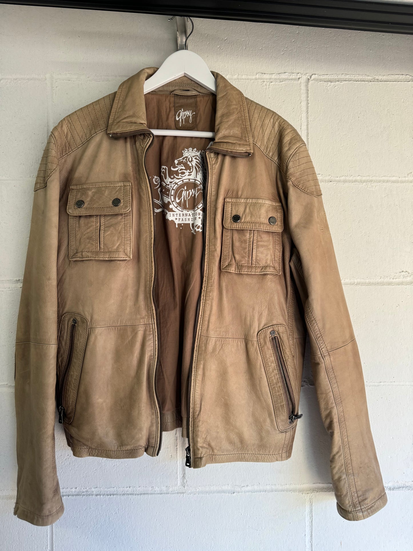 Biker Y2K beige in nappa, taglia M uomo