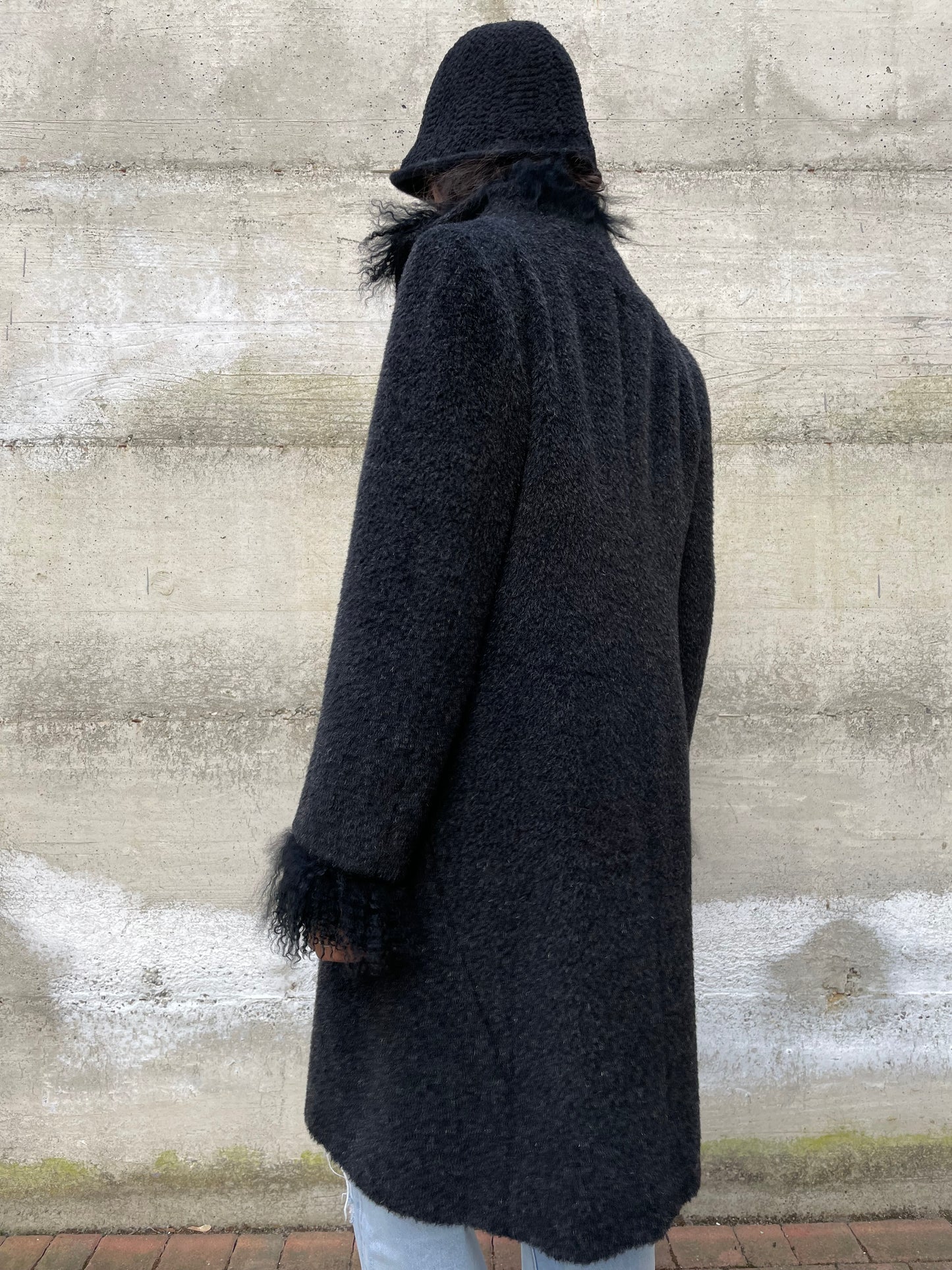 Cappotto Marella in misto alpaca e lana vergine, colletto e polsini in pelo di capra