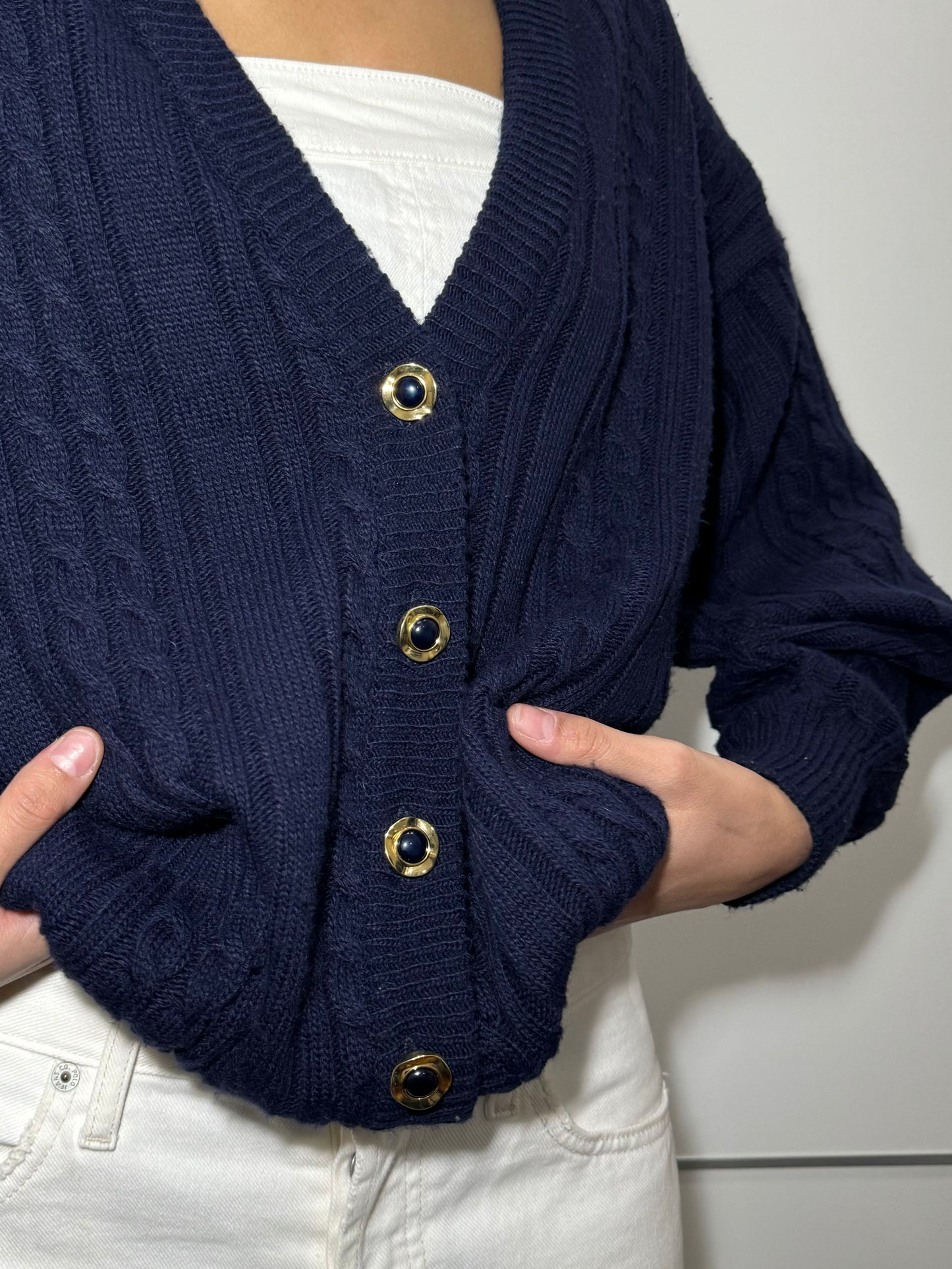 Cardigan trecce sartoriale blu notte