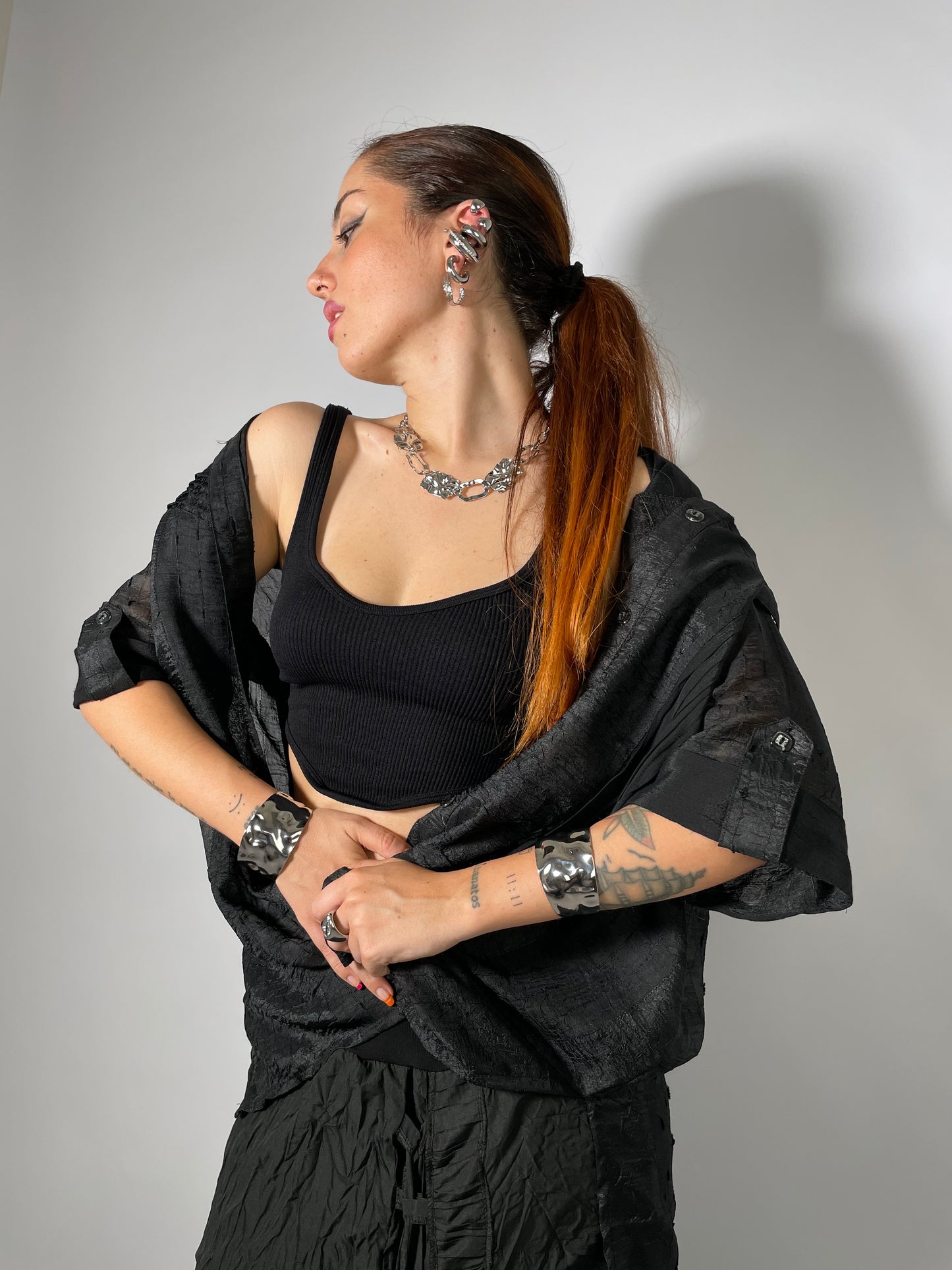 Maxi camicia sheer nera 100% viscosa - taglia unica