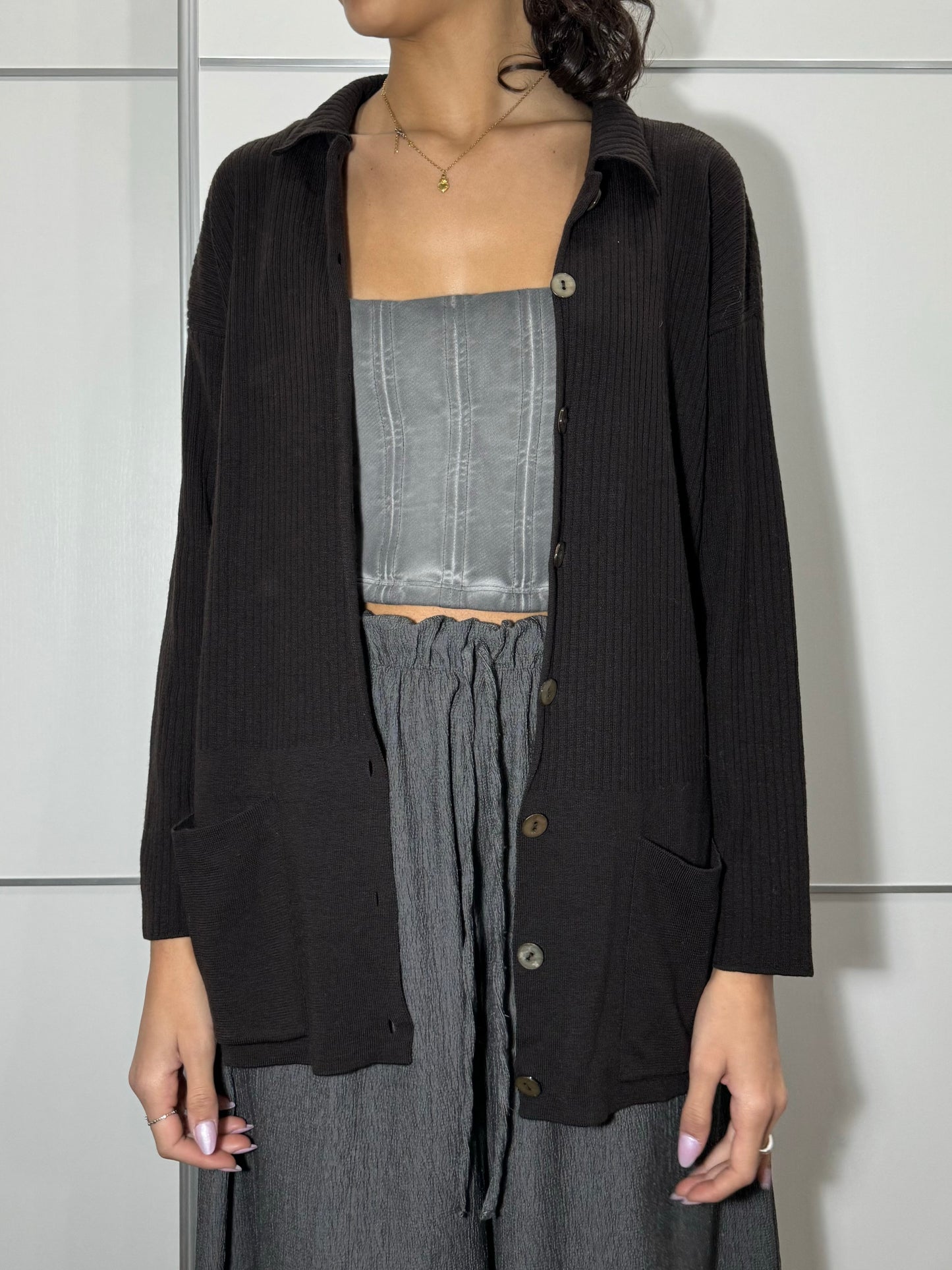 Cardigan testa di moro in 100% lana merino extrafine