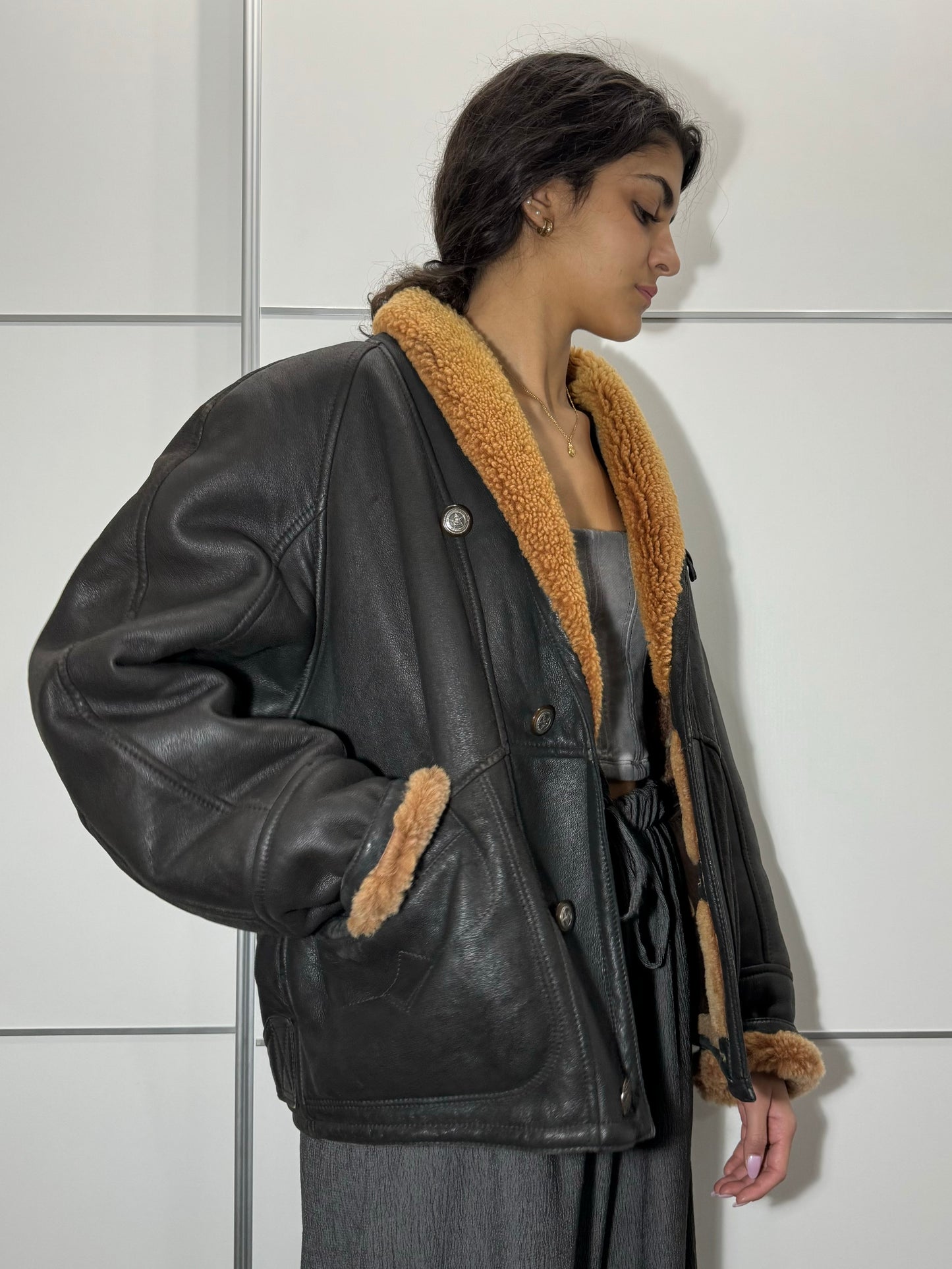 Bomber in montone Shearling testa di moro, taglia 48it uomo