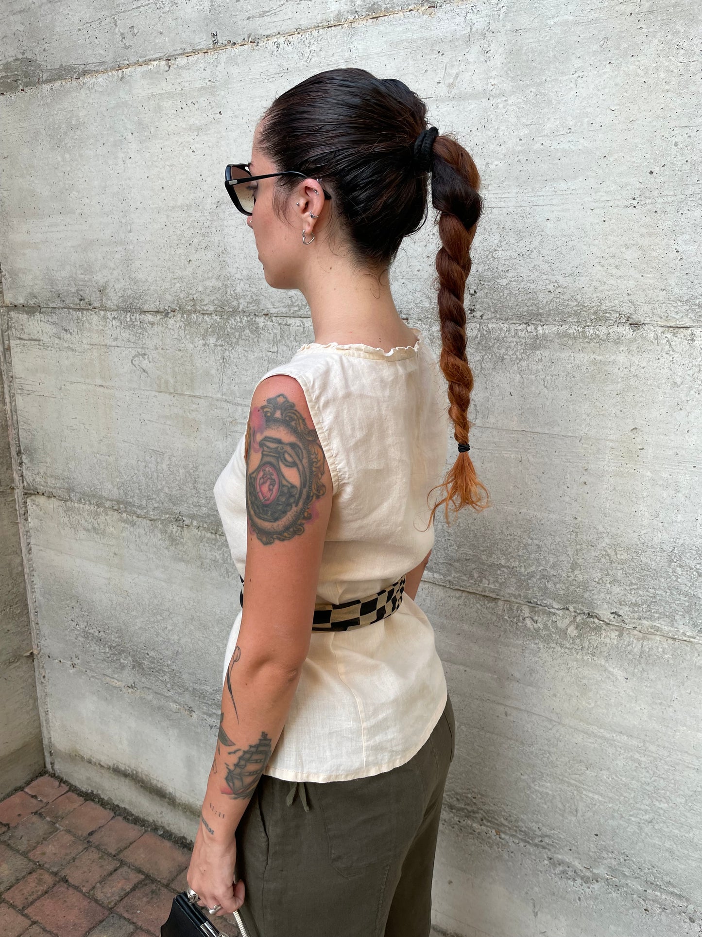 Camicetta smanicata burro 100% lino, sartoriale Made in Italy, Taglia S