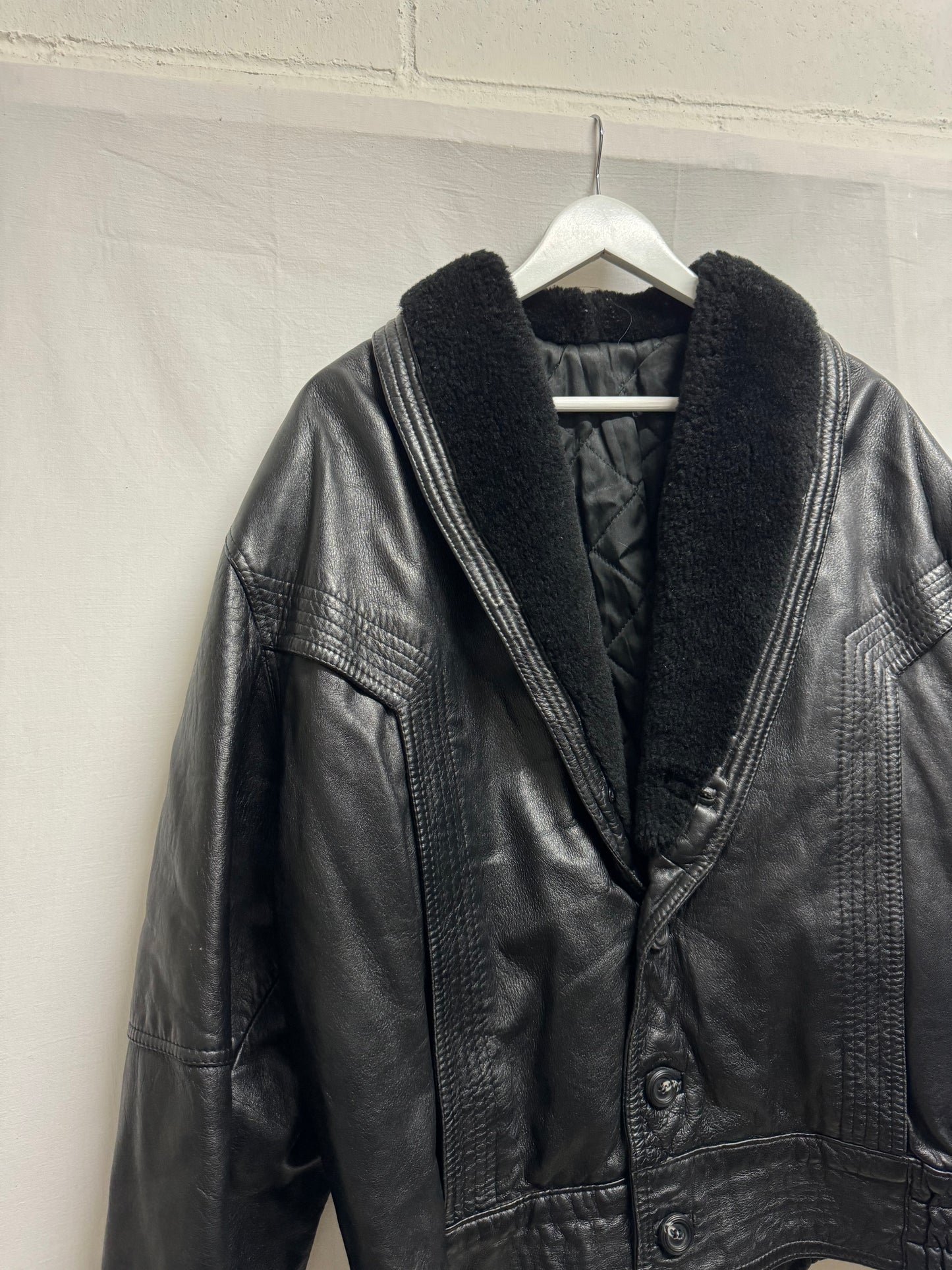 Bomber in vera pelle trapuntato con rever in montone, taglia 48it uomo