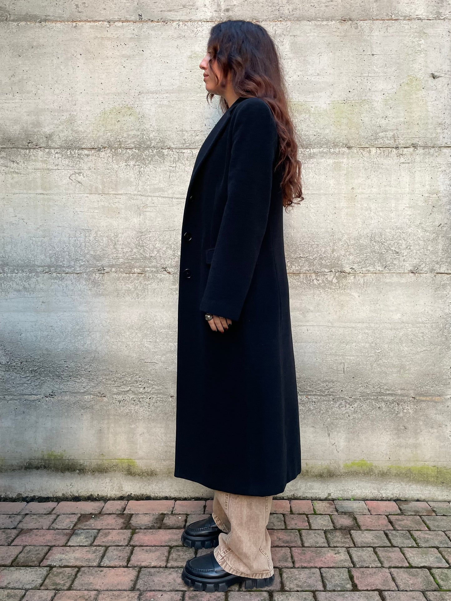 Cappotto nero sfiancato sartoriale 100% lana - taglia S