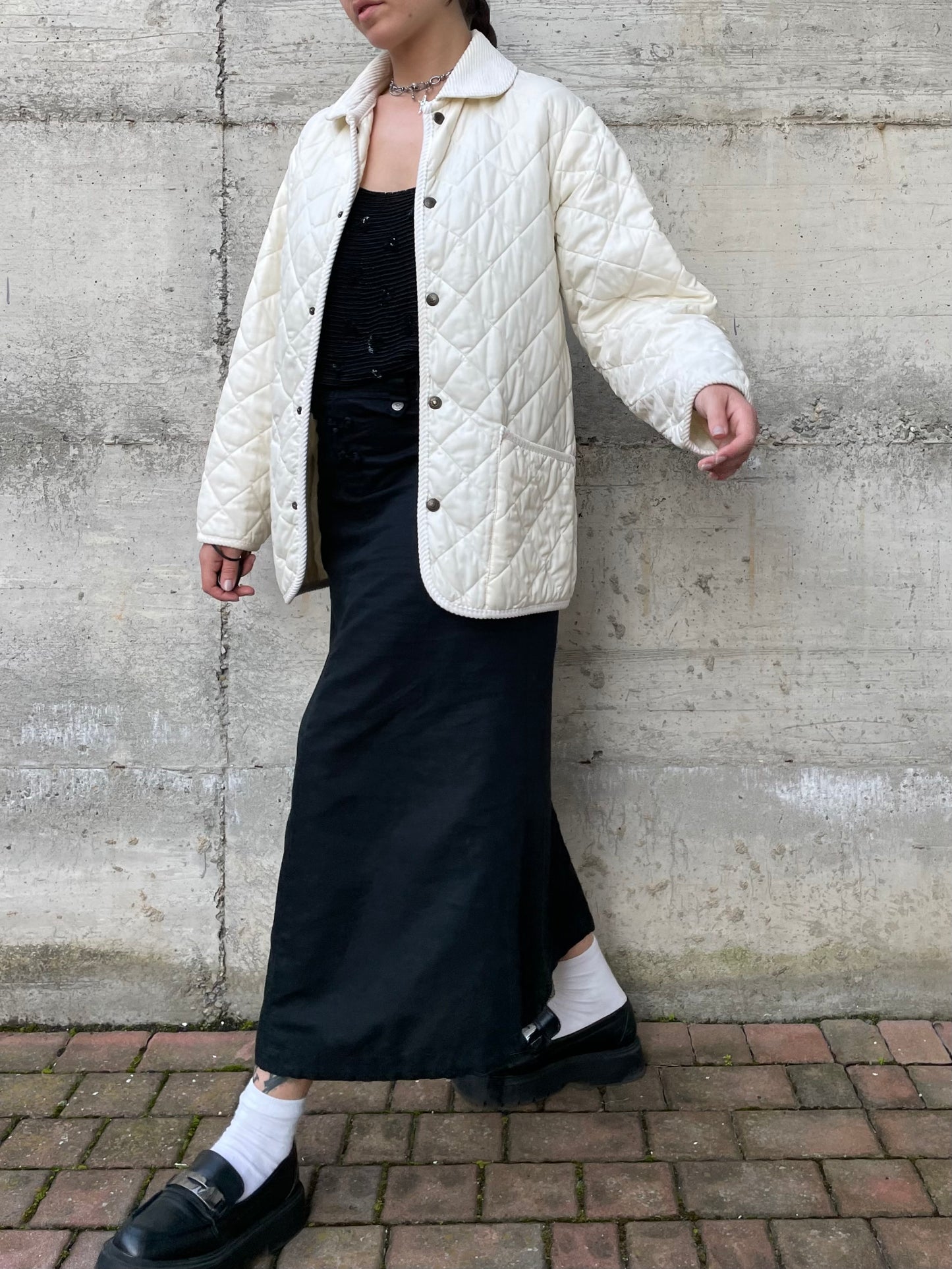 Husky trapuntato bianco con colletto in velluto - M