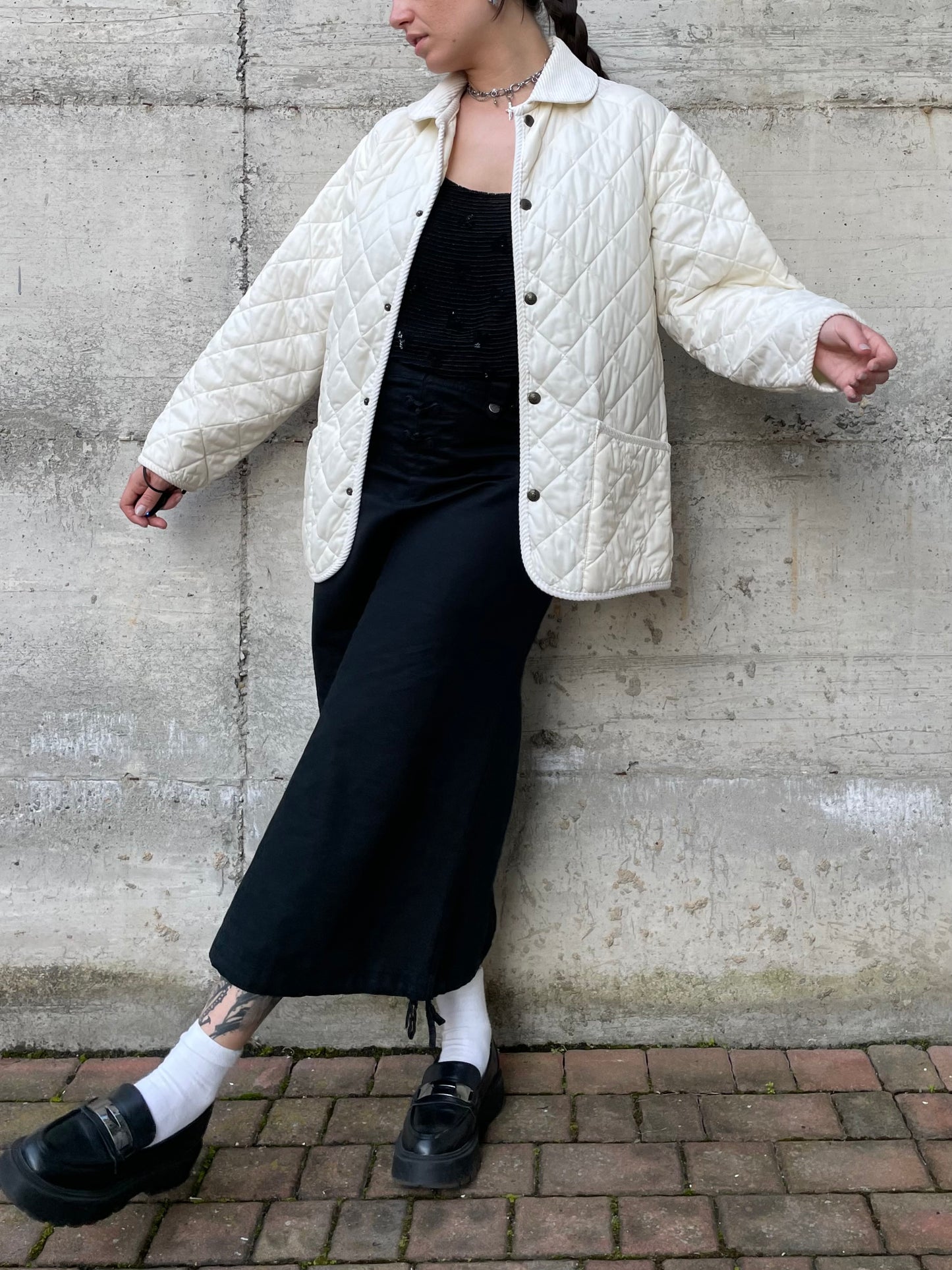 Husky trapuntato bianco con colletto in velluto - M