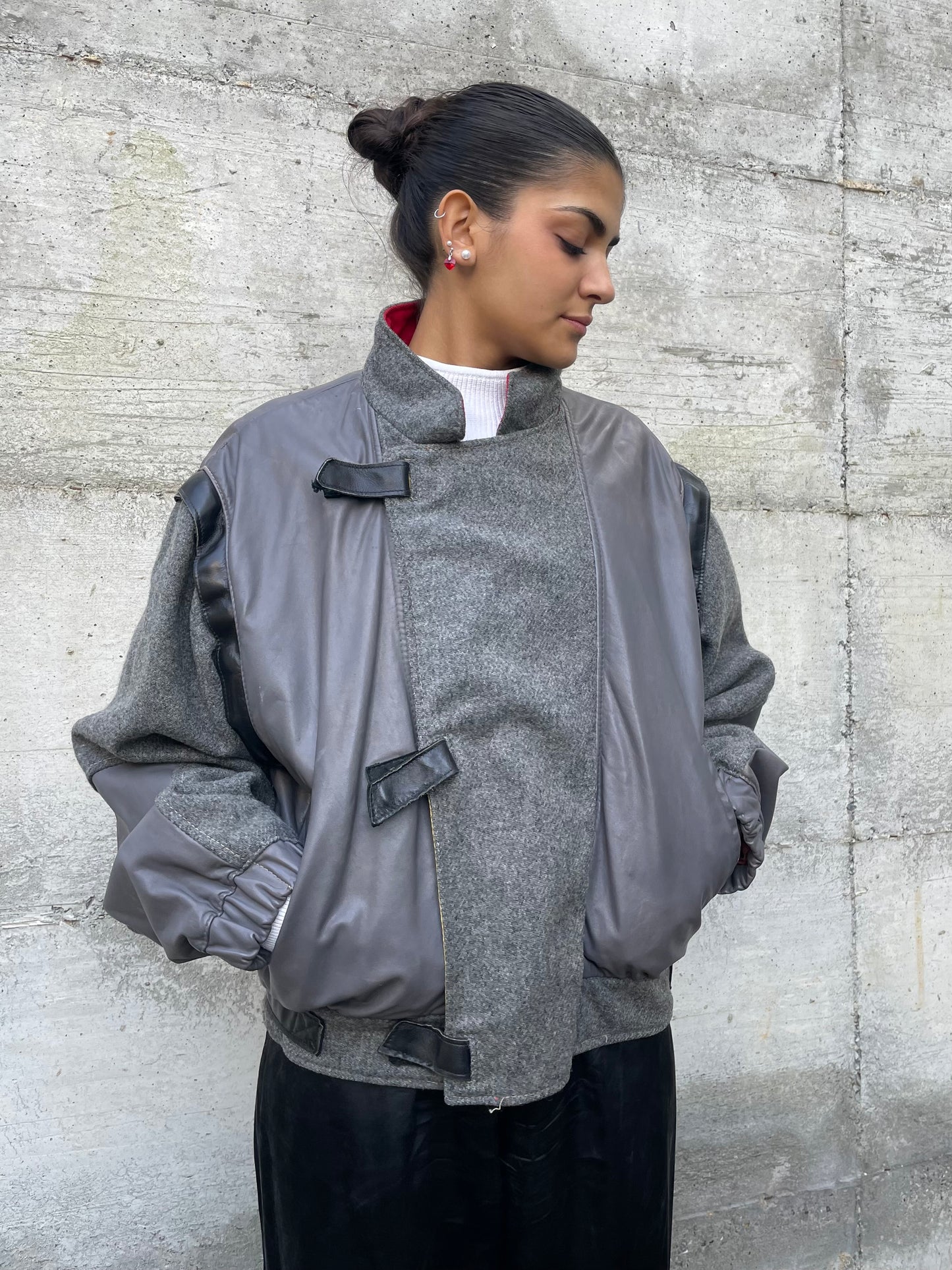 Bomber smanicabile in vera pelle e lana, Primigi 90s