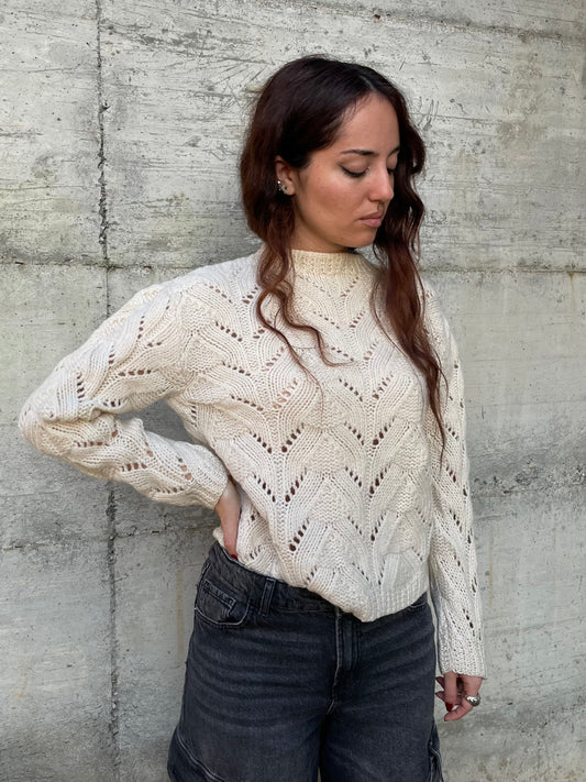 Maglione girocollo sartoriale burro 100% lana - taglia M